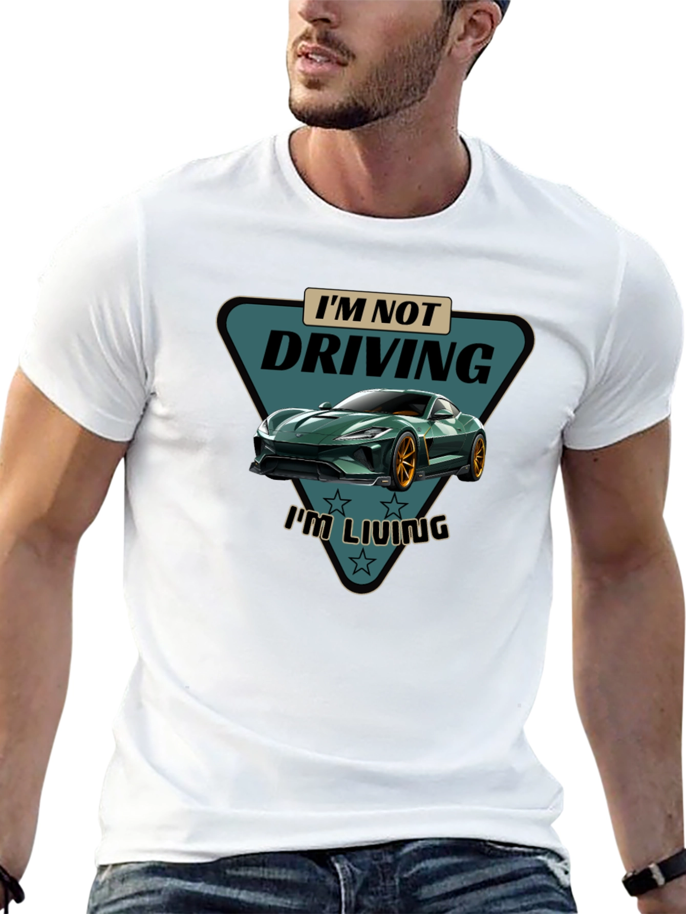 Driving is Living T-Shirt Green Car Graphic