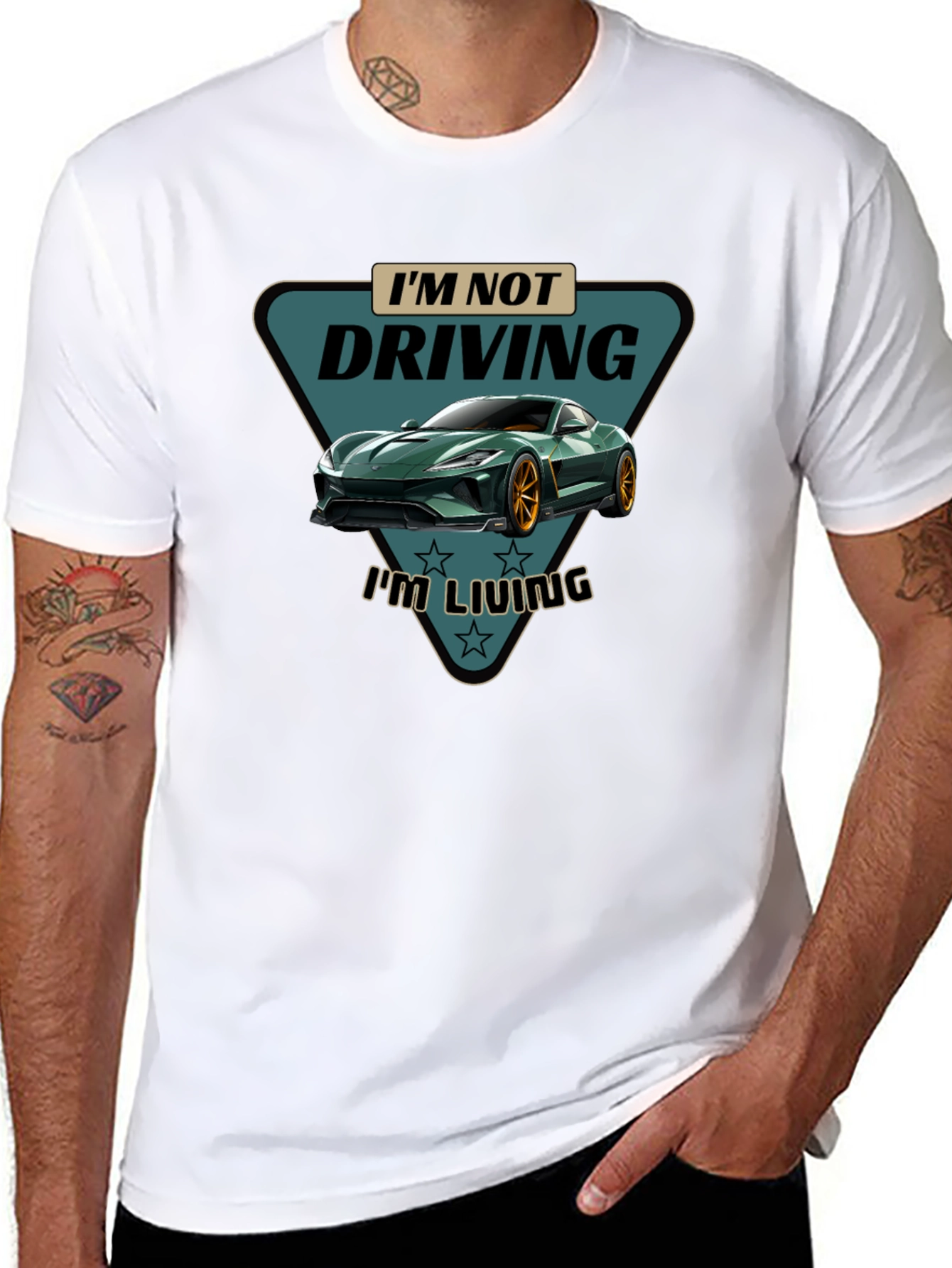 Driving is Living T-Shirt Green Car Graphic