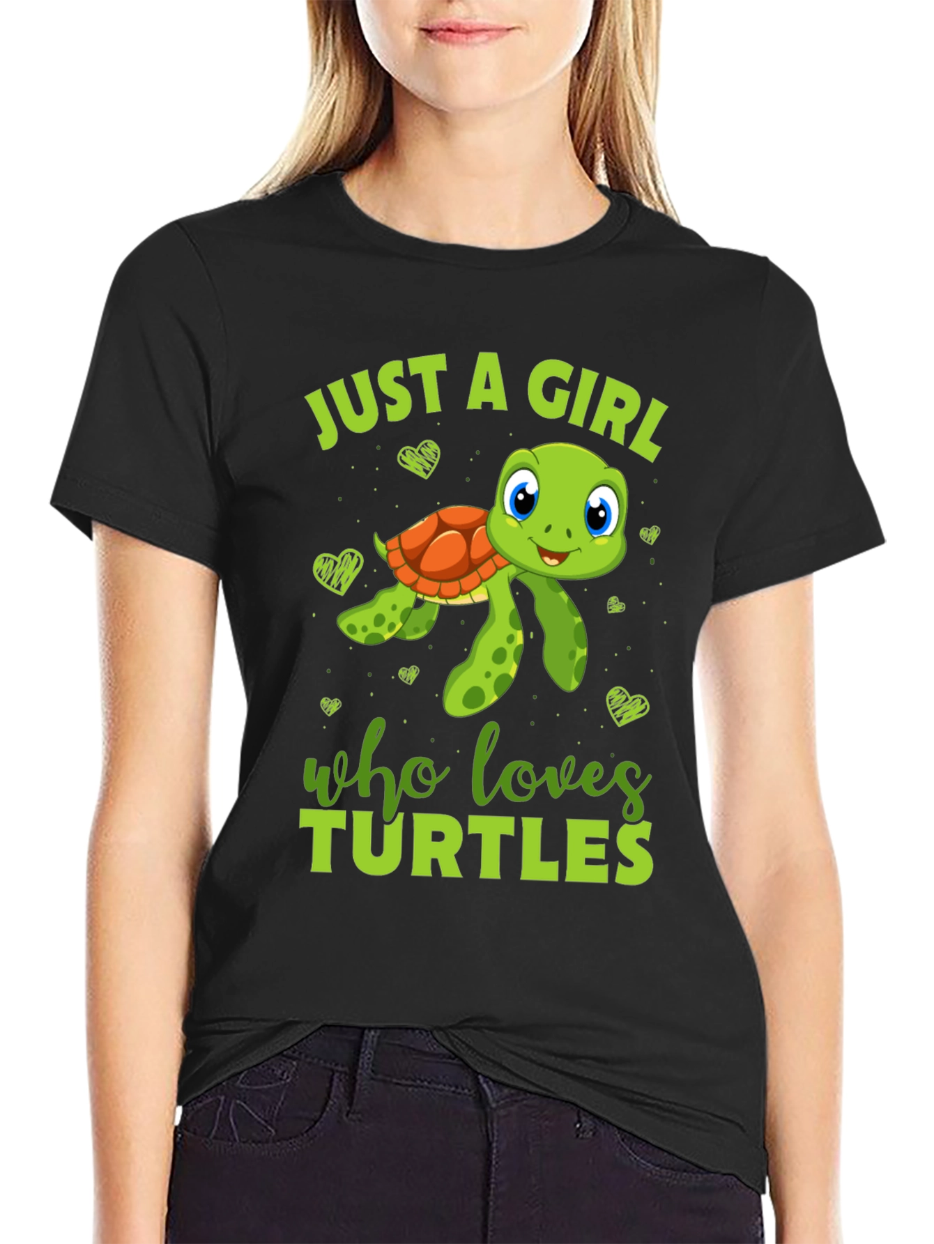 Girl Who Loves Turtles Black T-Shirt