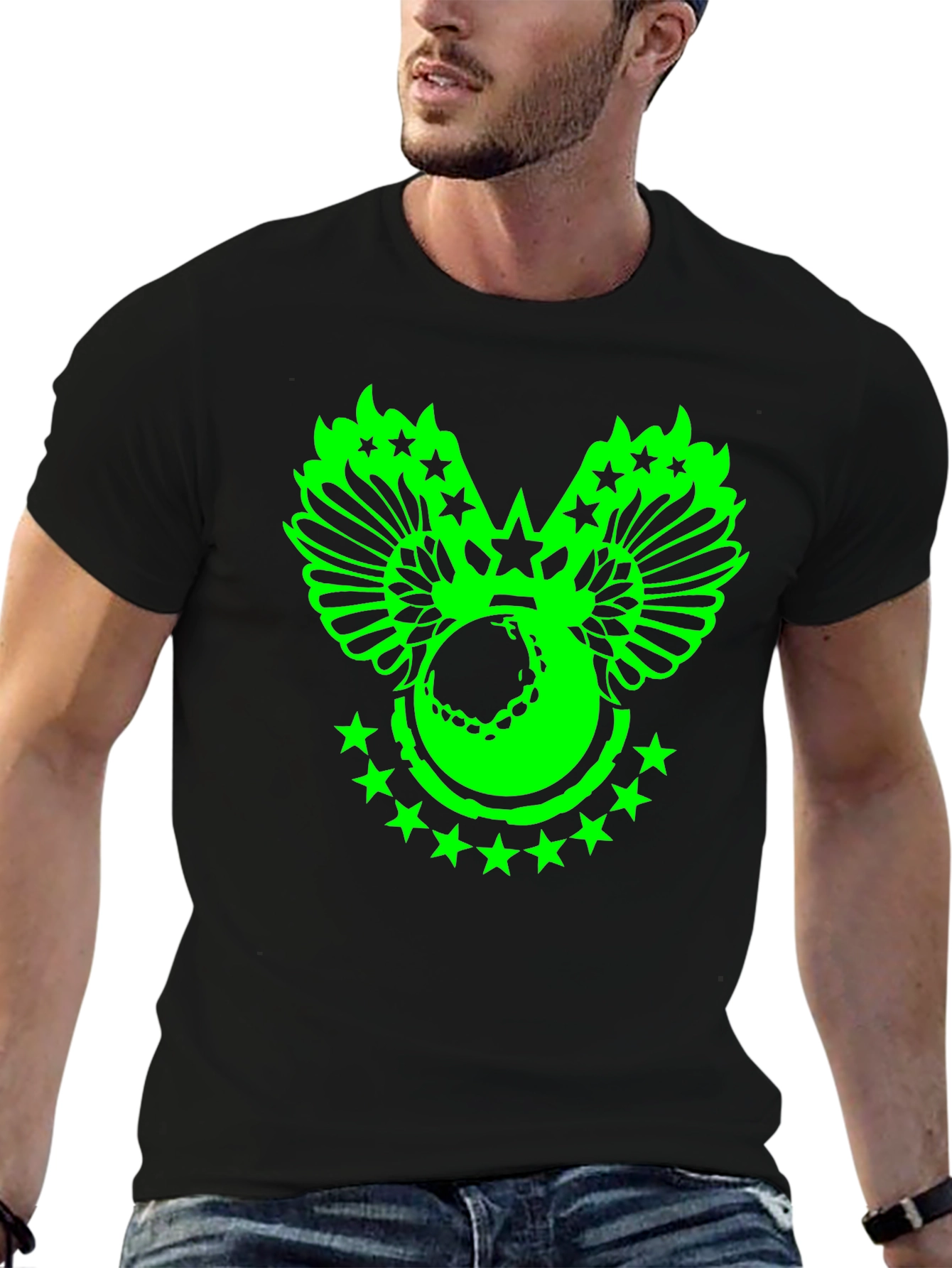 Mens Black T-Shirt with Graphic Print