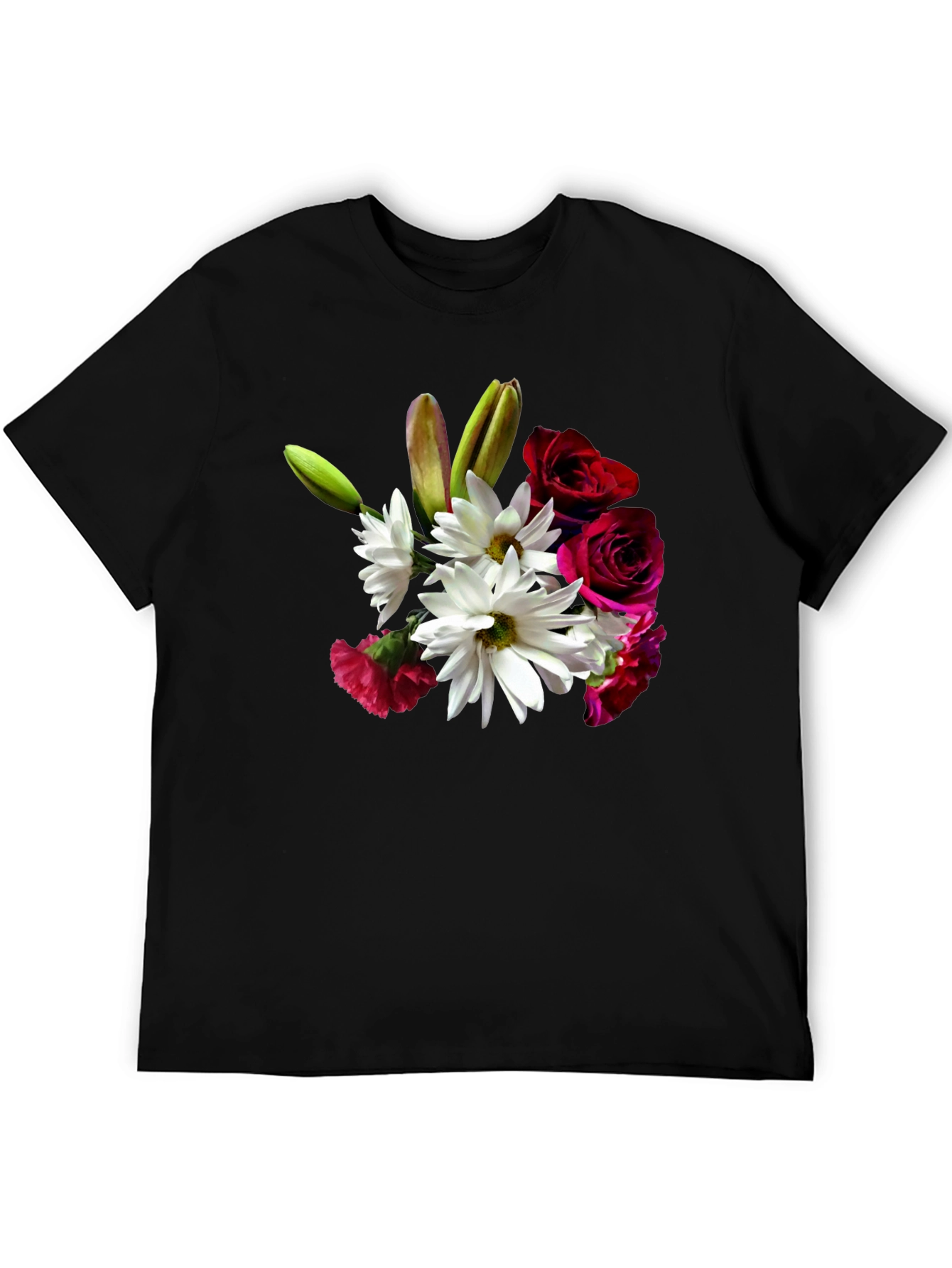 Floral Bouquet Graphic Tee - Black Casual T-Shirt