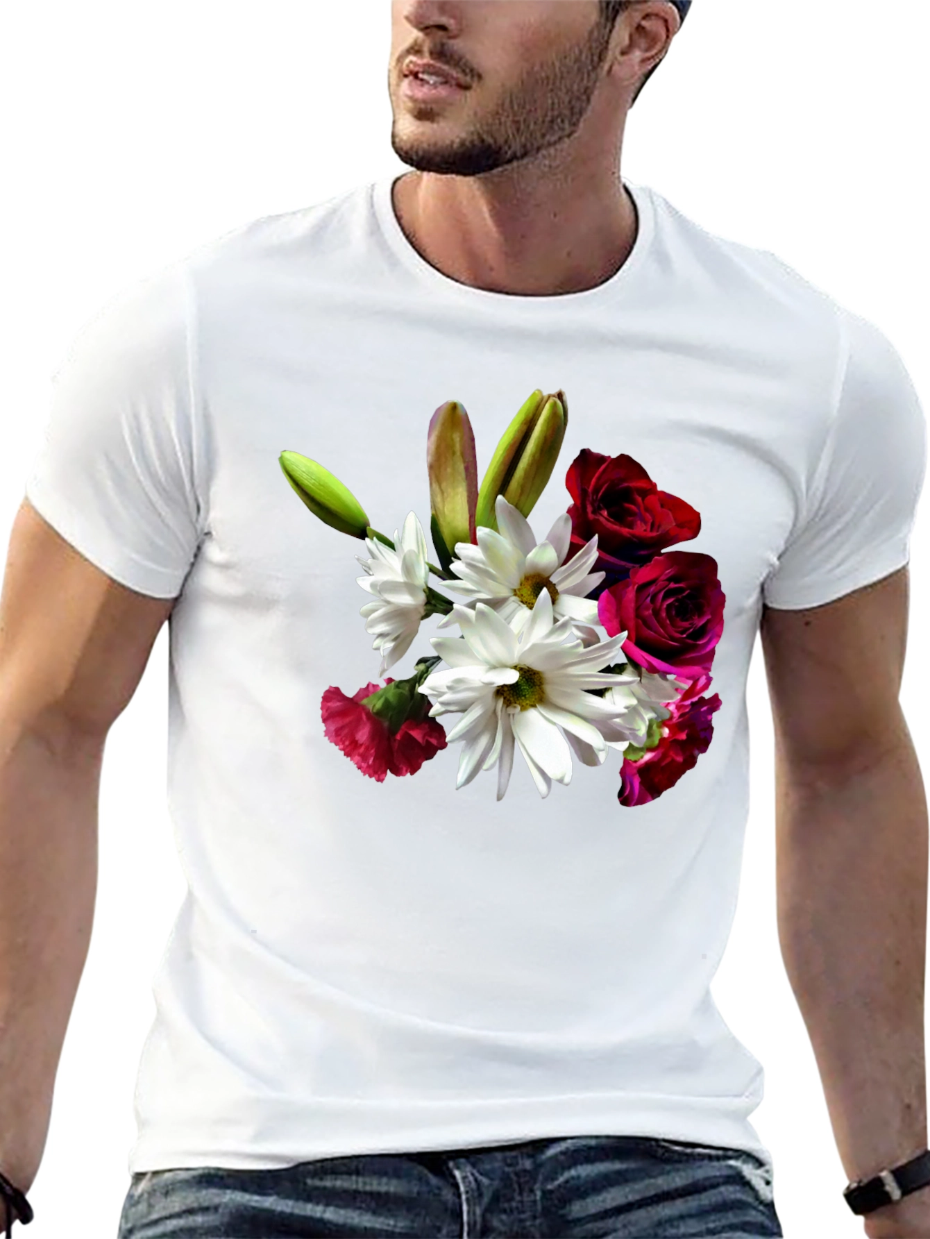 Floral Bouquet Graphic Tee - Black Casual T-Shirt