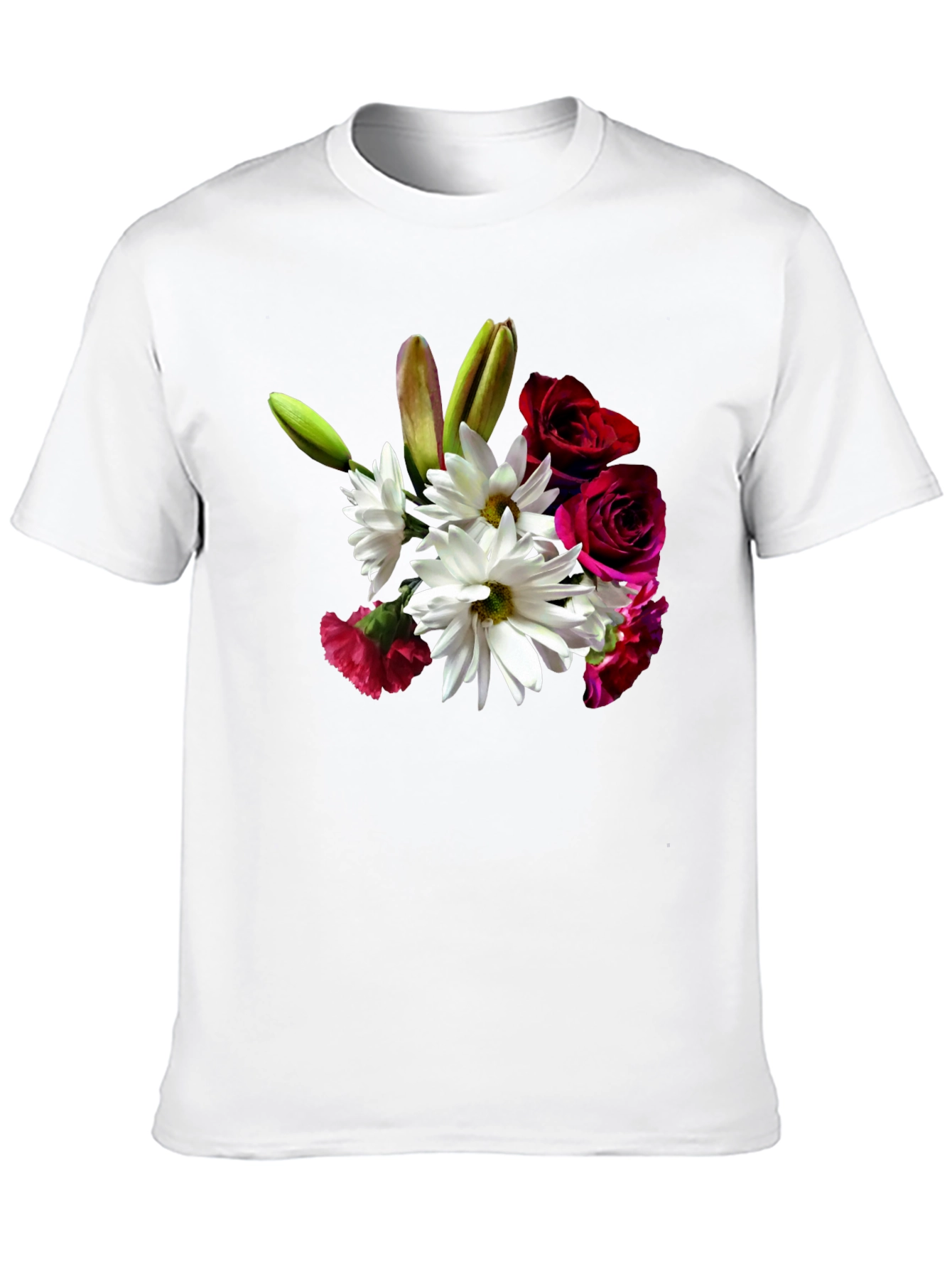 Floral Bouquet Graphic Tee - Black Casual T-Shirt