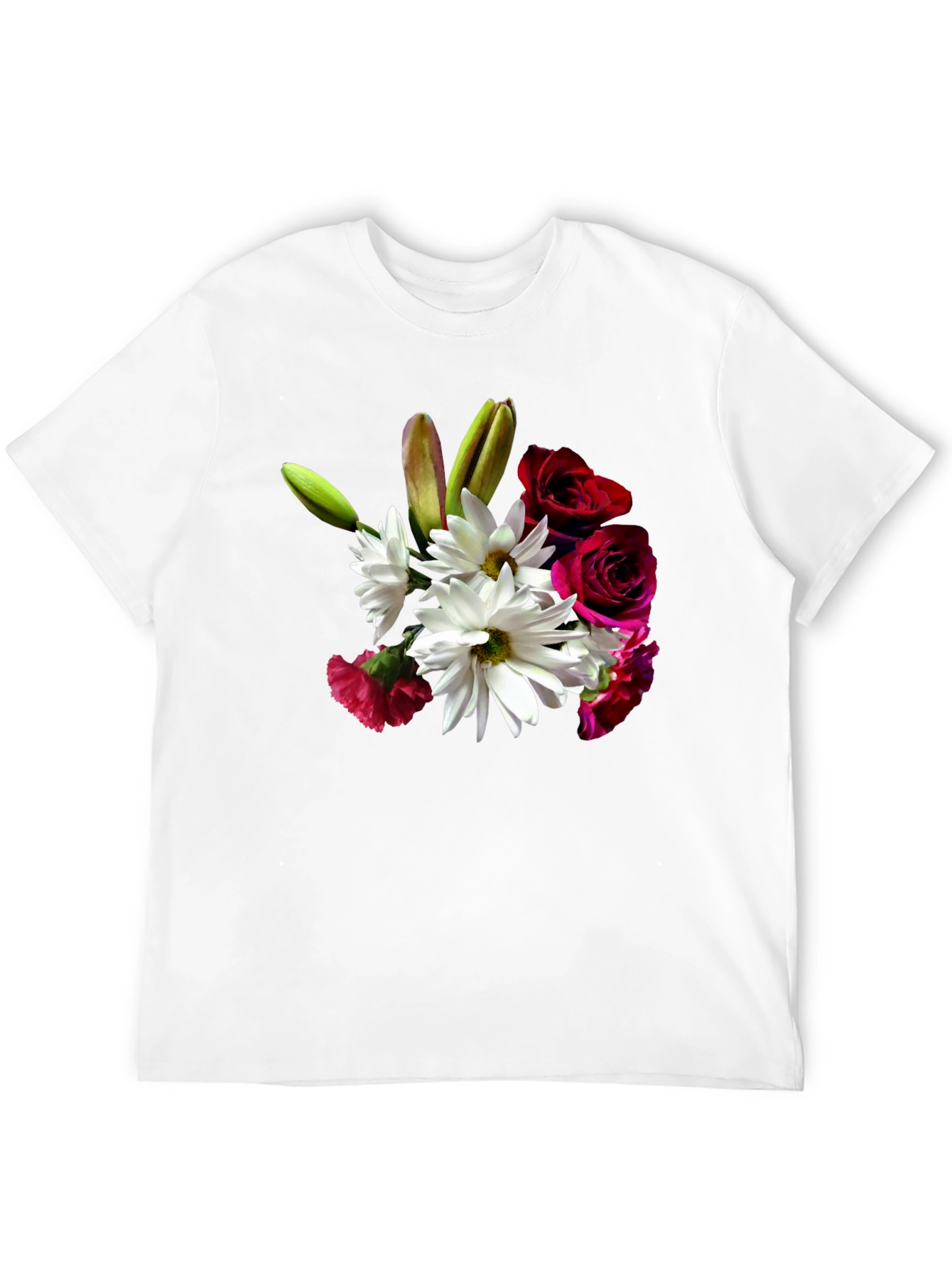 Floral Bouquet Graphic Tee - Black Casual T-Shirt
