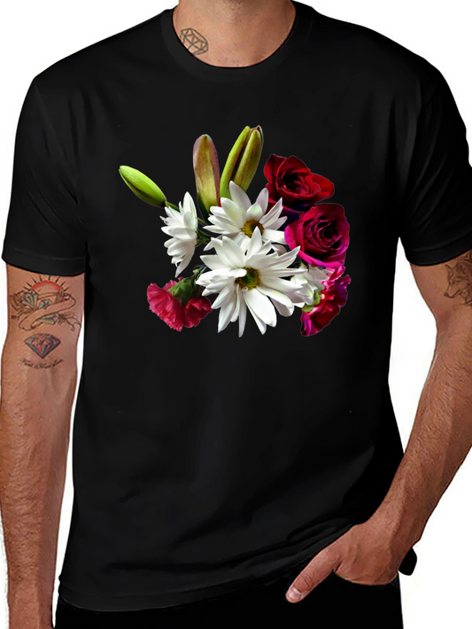 Floral Bouquet Graphic Tee - Black Casual T-Shirt