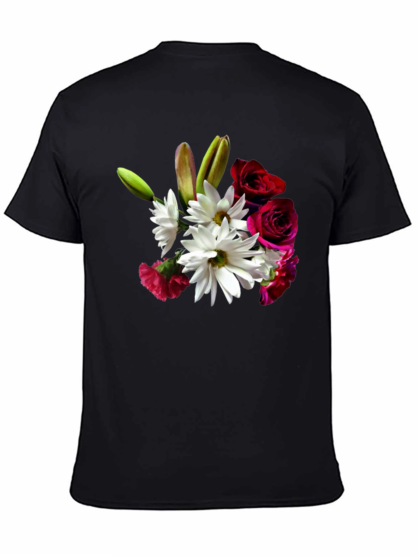 Floral Bouquet Graphic Tee - Black Casual T-Shirt