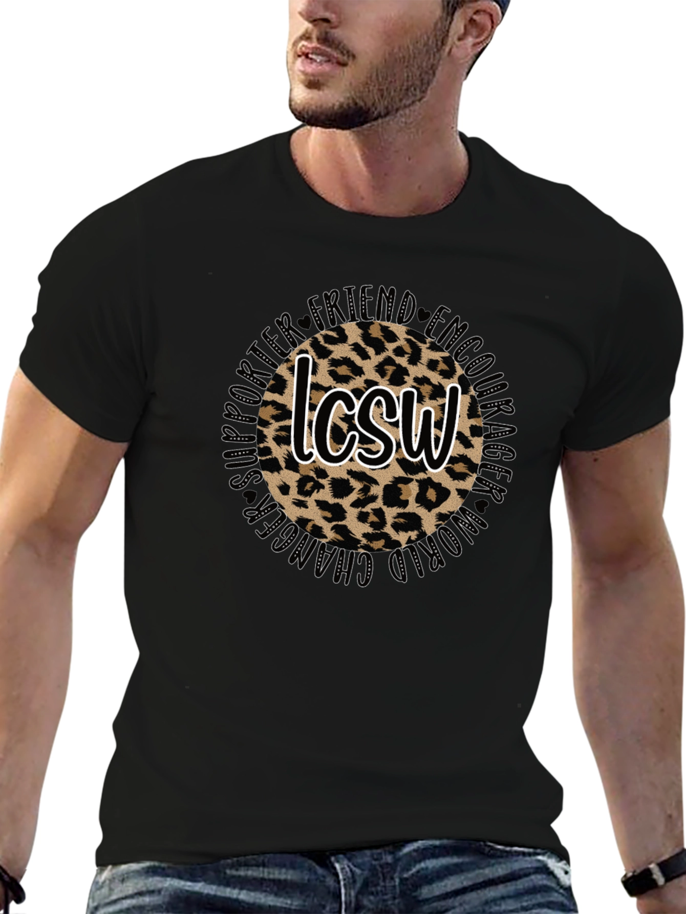 Leopard Print LCSW Graphic Tee - Unisex Black T-Shirt