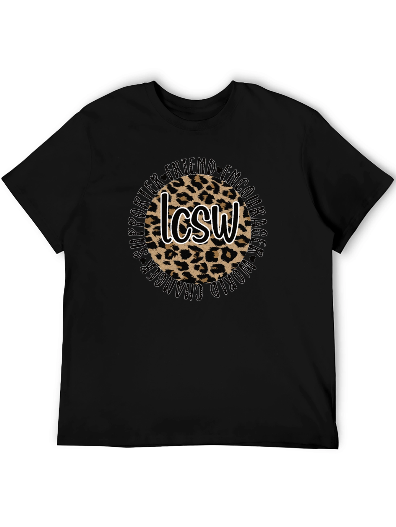 Leopard Print LCSW Graphic Tee - Unisex Black T-Shirt