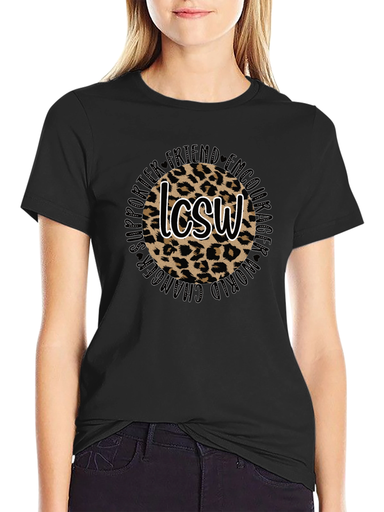 Leopard Print LCSW Graphic Tee - Unisex Black T-Shirt