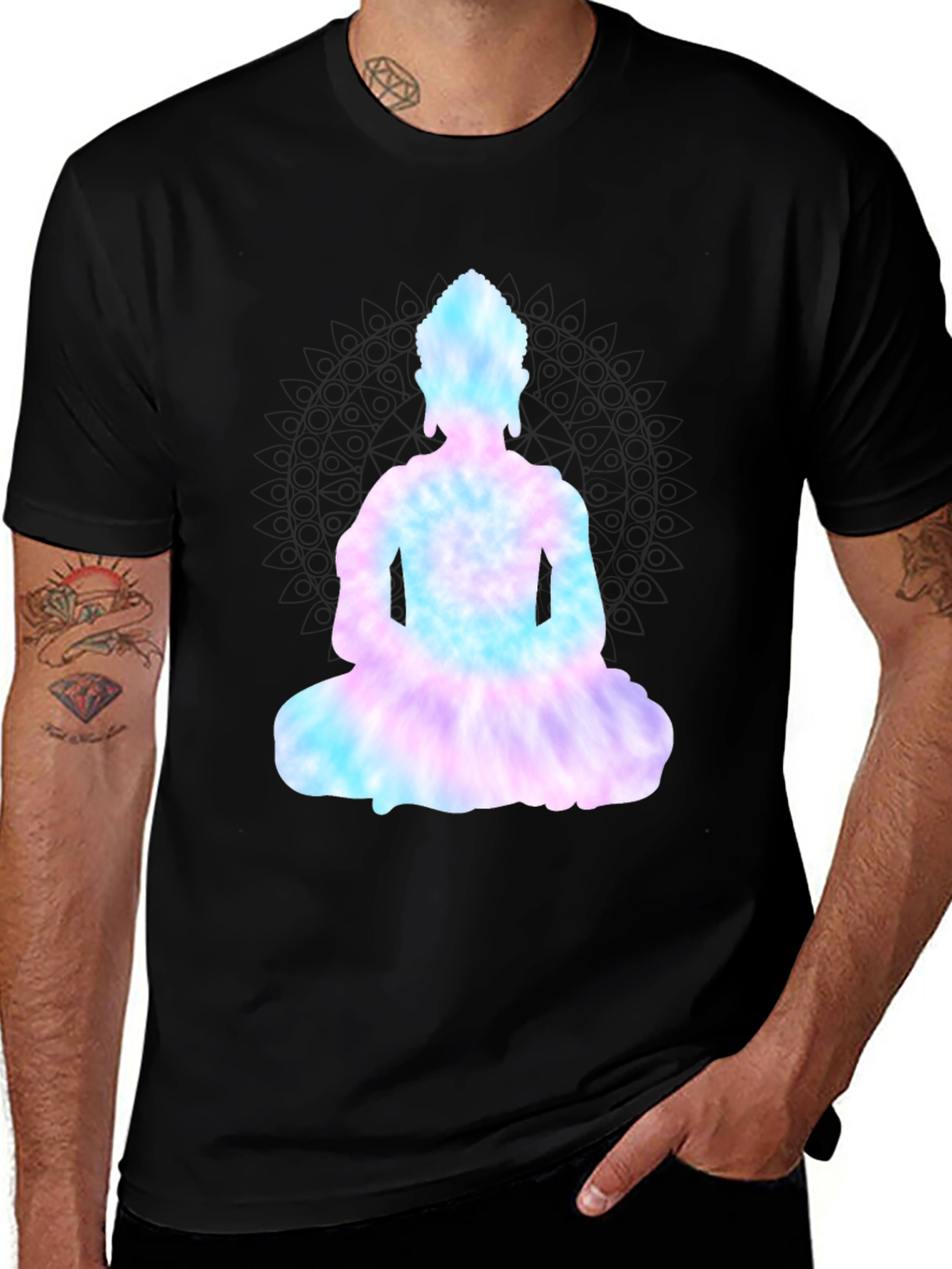 Tie-Dye Buddha Graphic Black Tee