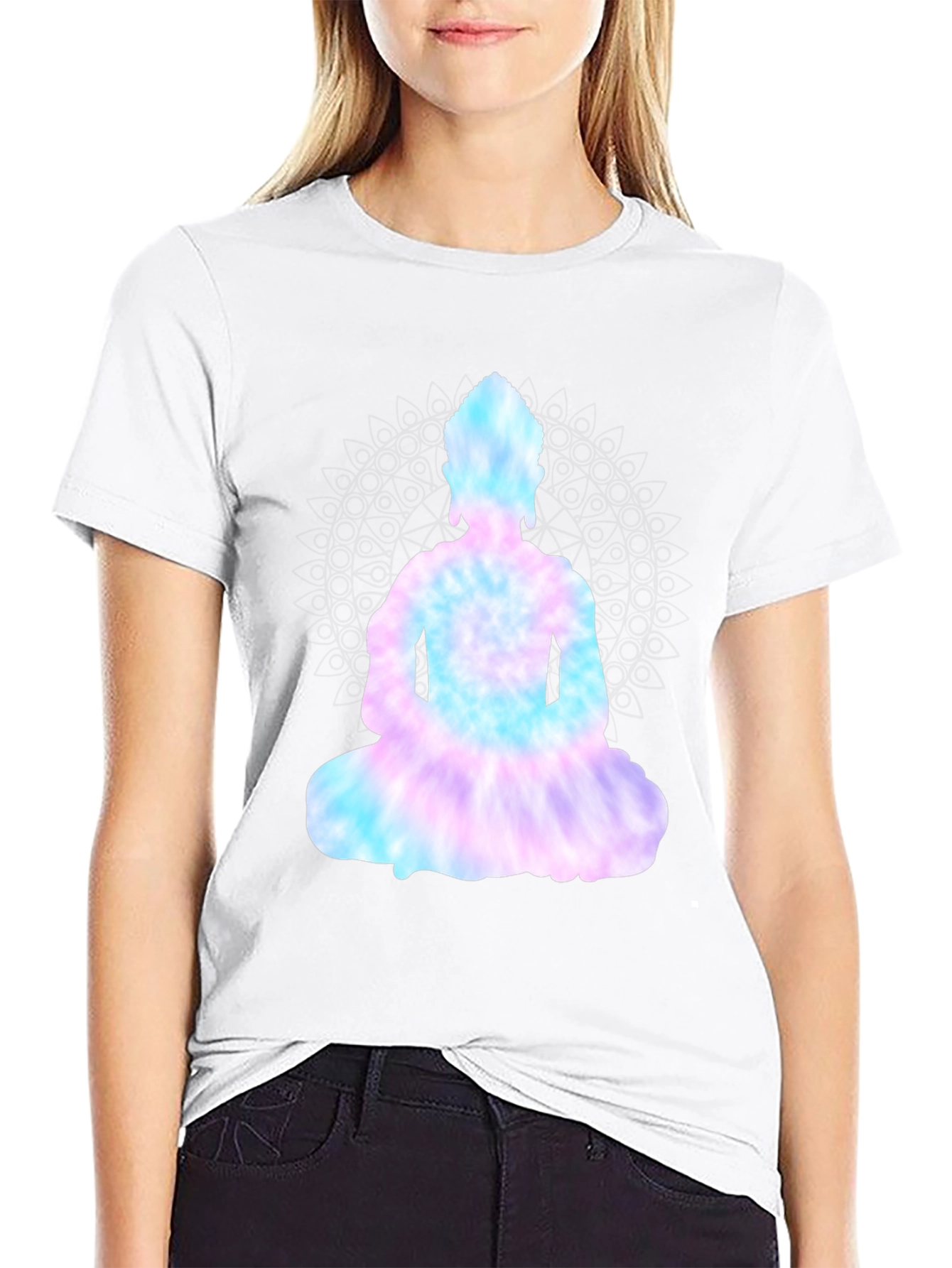 Tie-Dye Buddha Graphic Black Tee