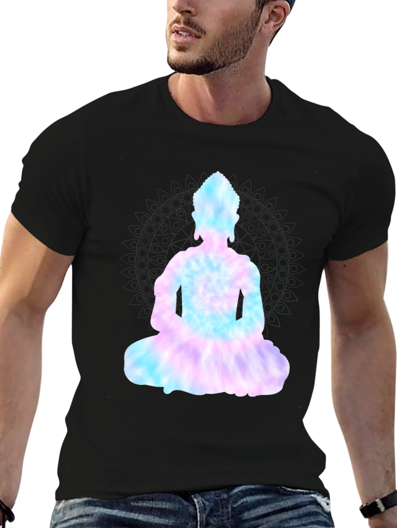 Tie-Dye Buddha Graphic Black Tee