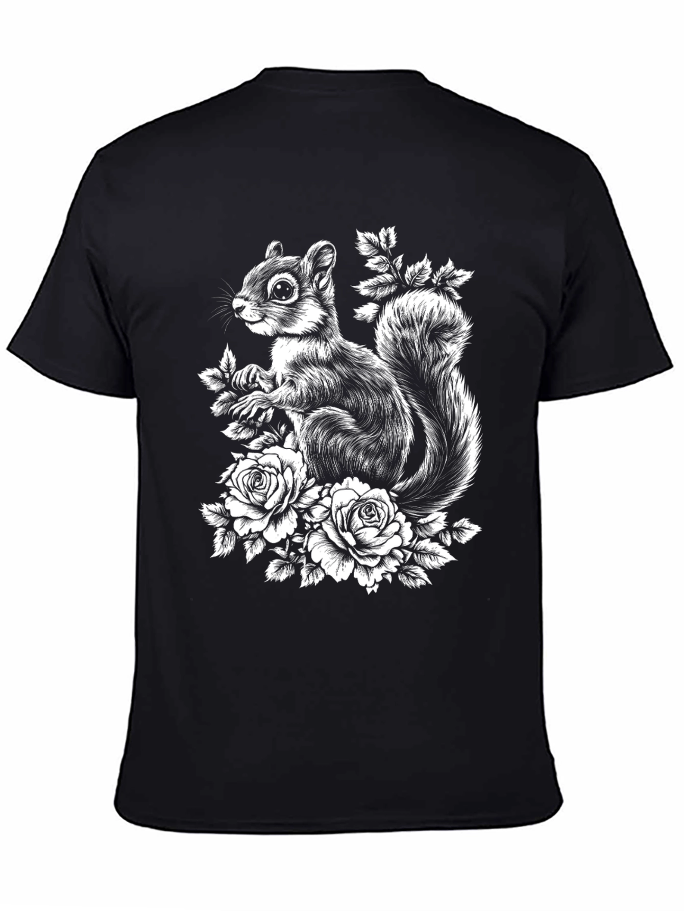 Squirrel & Roses Graphic Tee - Black Cotton Blend
