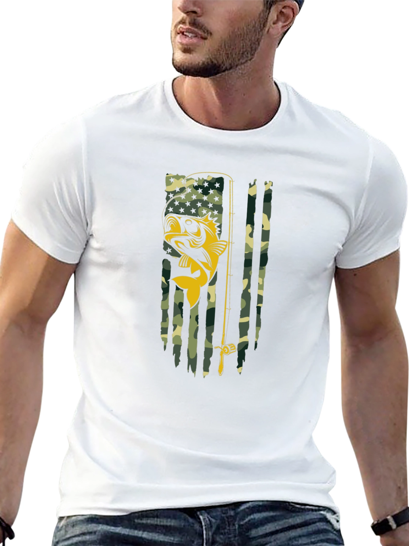 Fishing Flag Graphic T-Shirt - Camo Bass