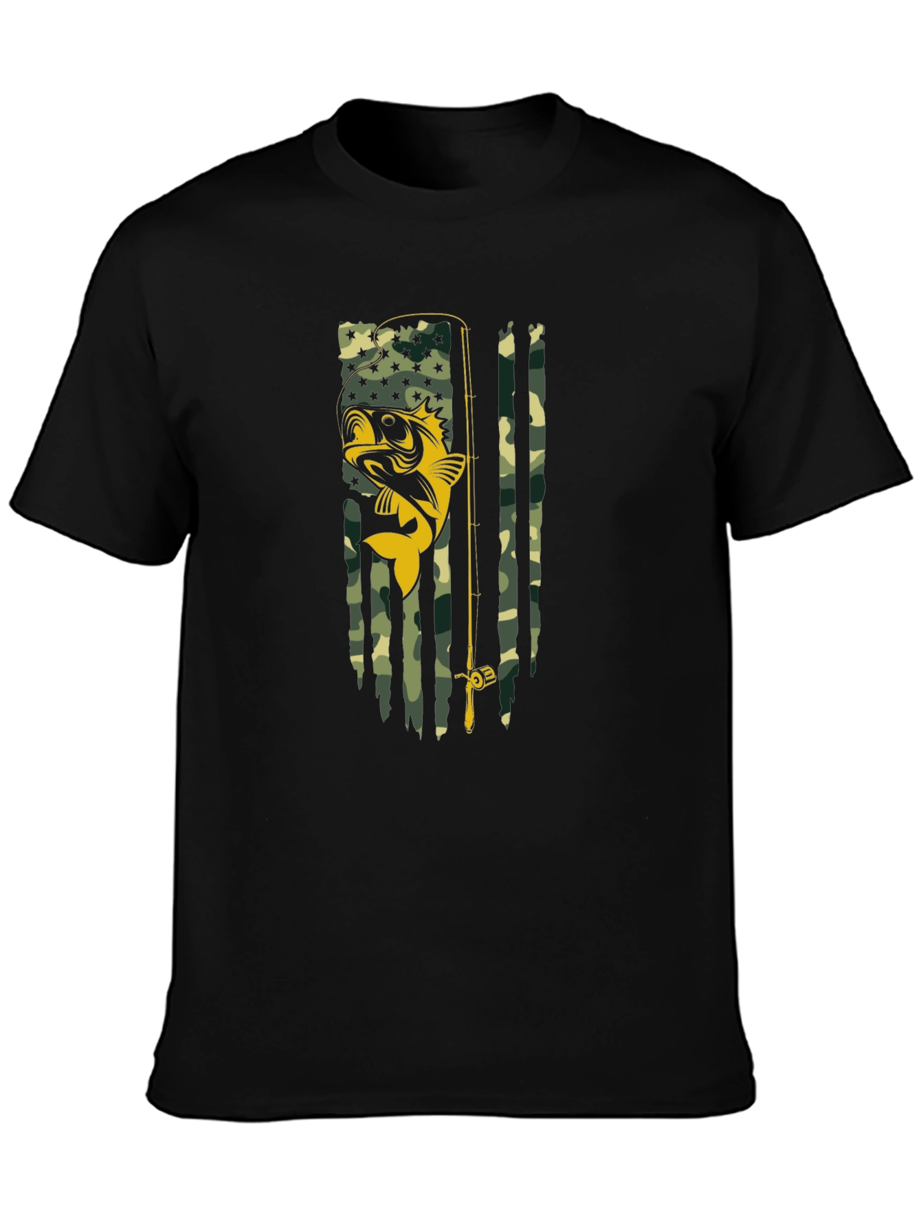 Fishing Flag Graphic T-Shirt - Camo Bass
