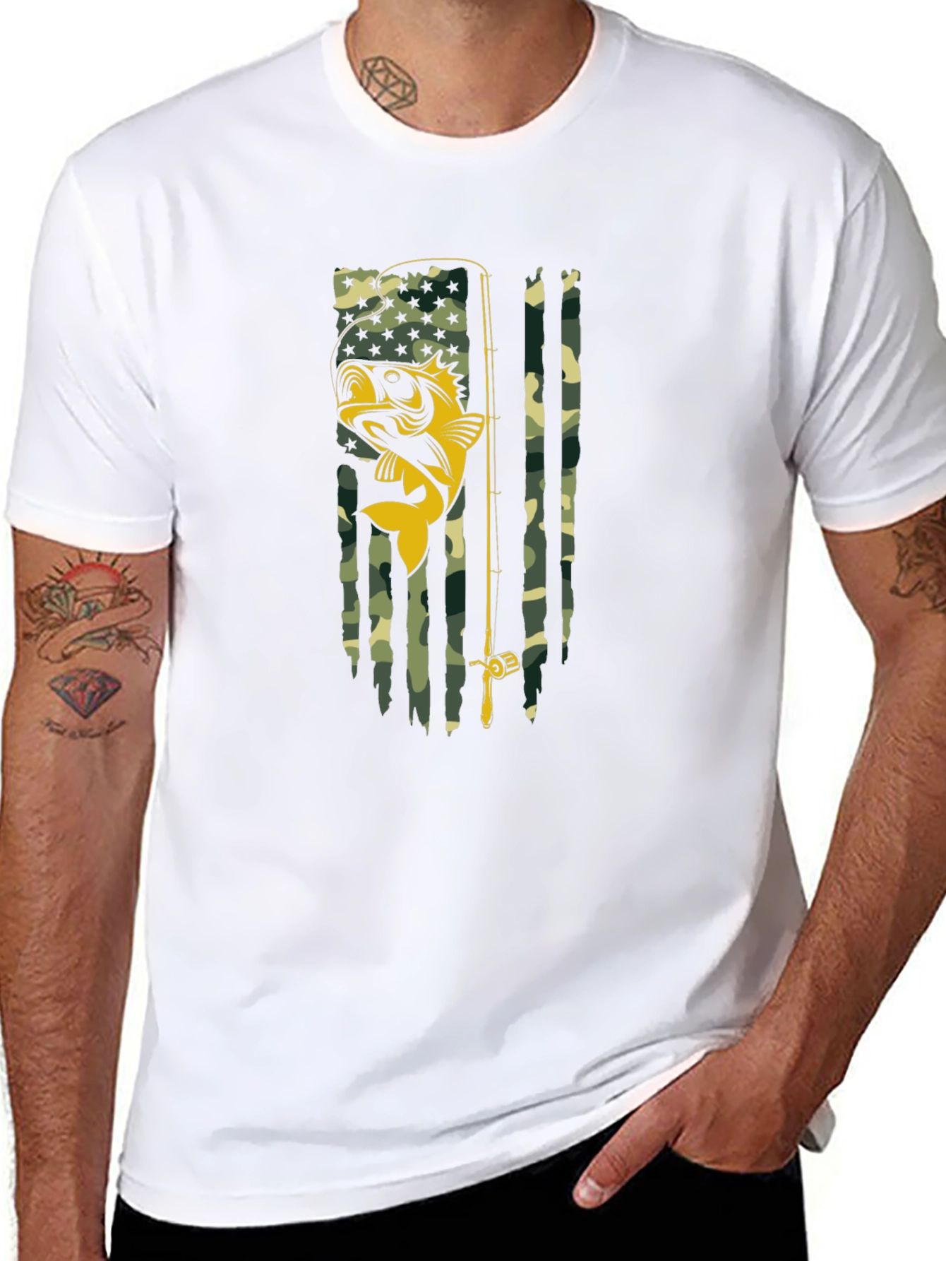 Fishing Flag Graphic T-Shirt - Camo Bass