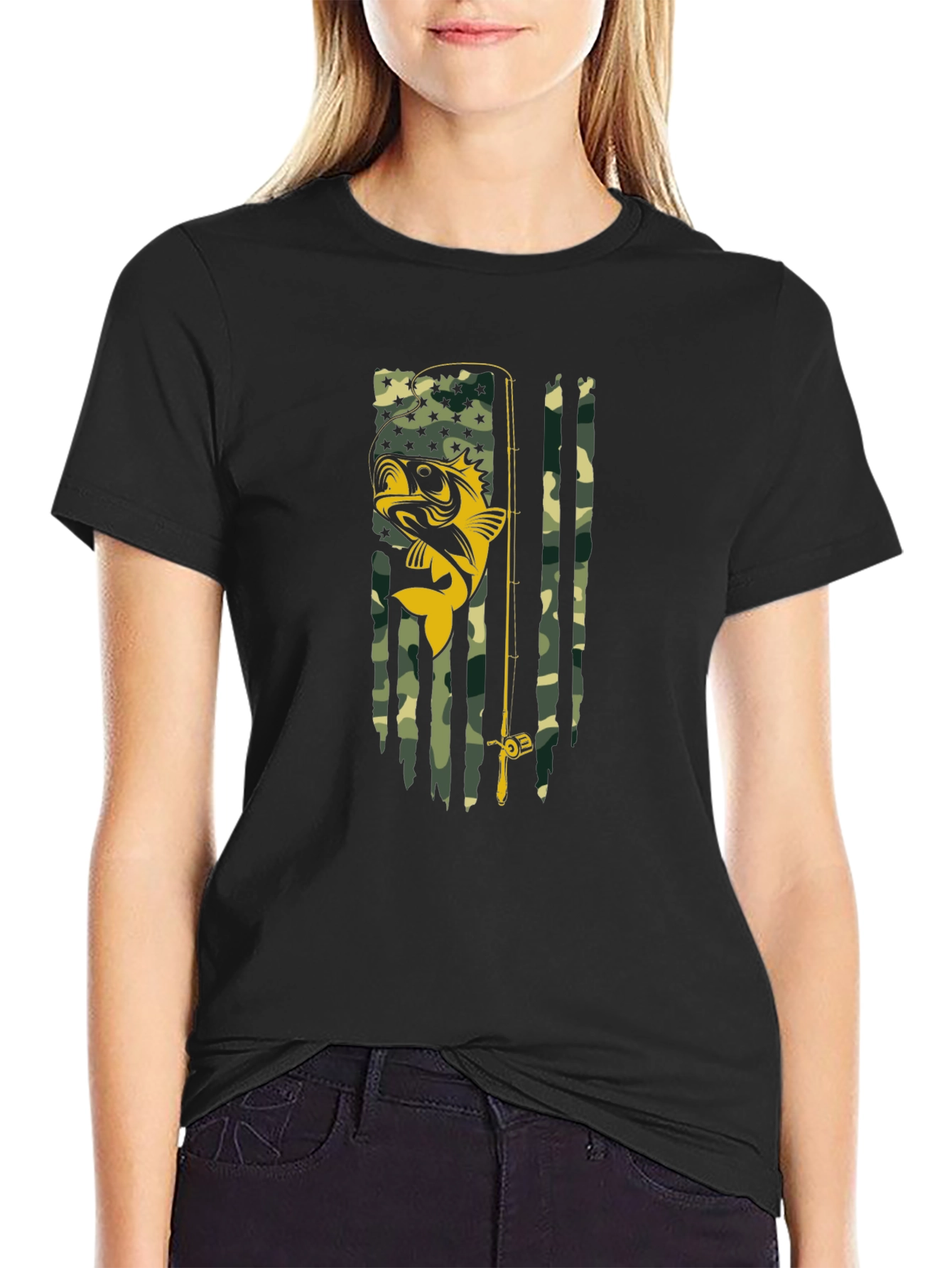 Fishing Flag Graphic T-Shirt - Camo Bass