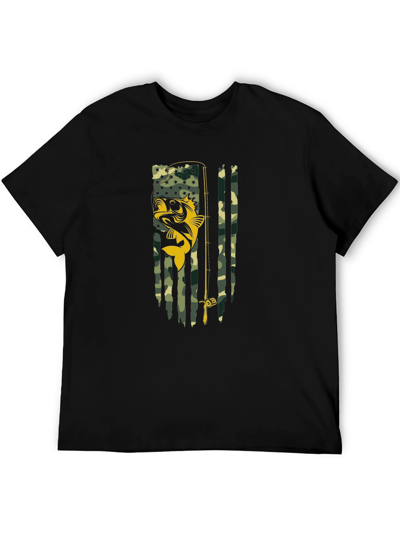 Fishing Flag Graphic T-Shirt - Camo Bass