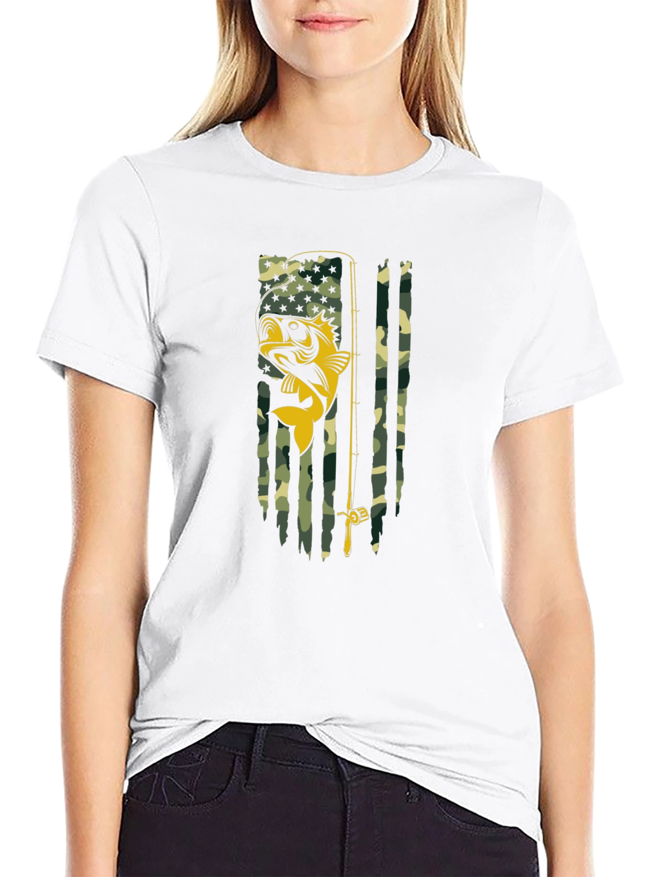 Fishing Flag Graphic T-Shirt - Camo Bass