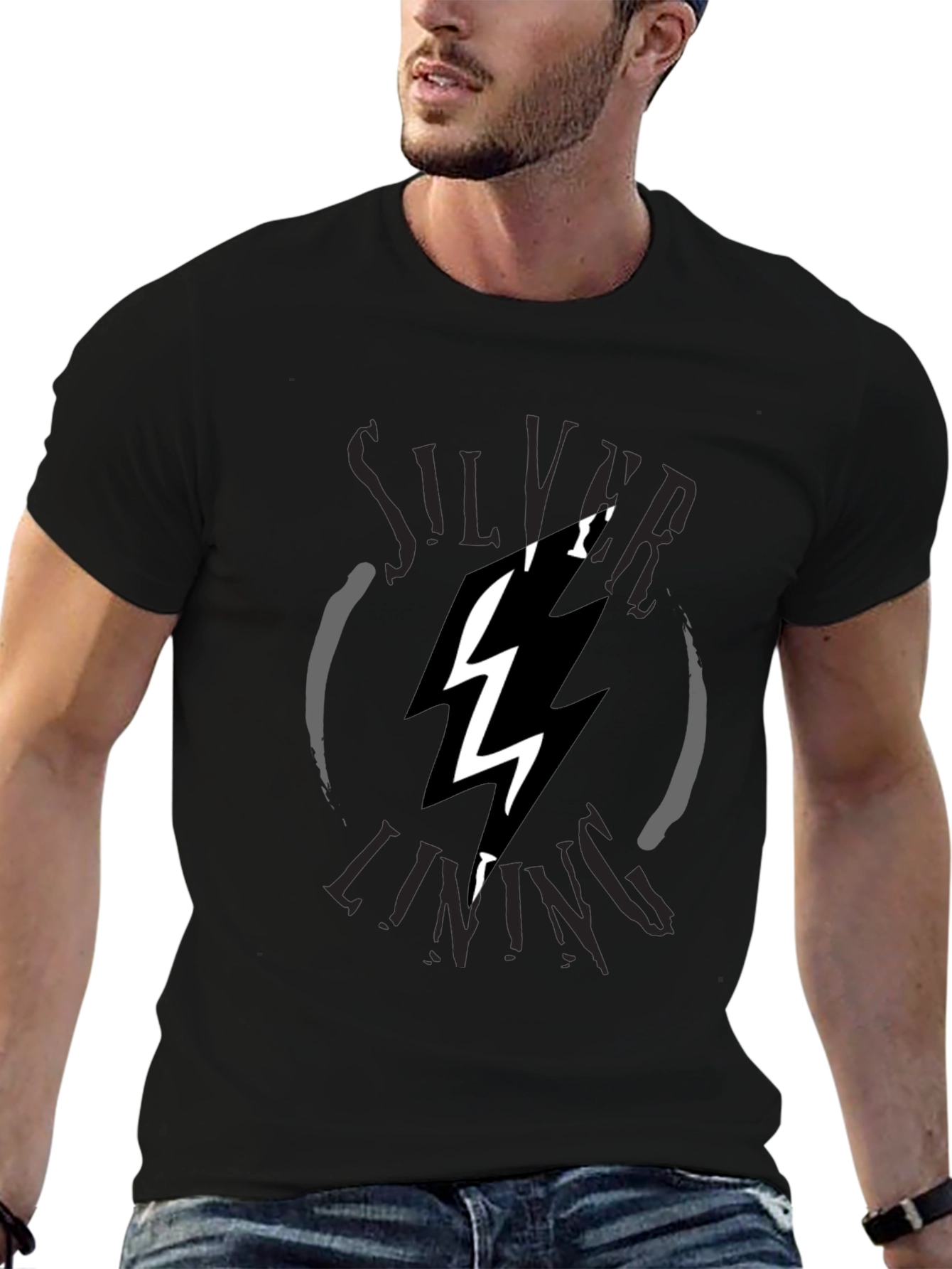 Silver Lining Lightning Bolt Graphic Tee - Black