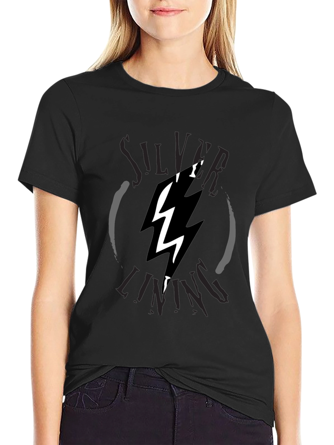 Silver Lining Lightning Bolt Graphic Tee - Black