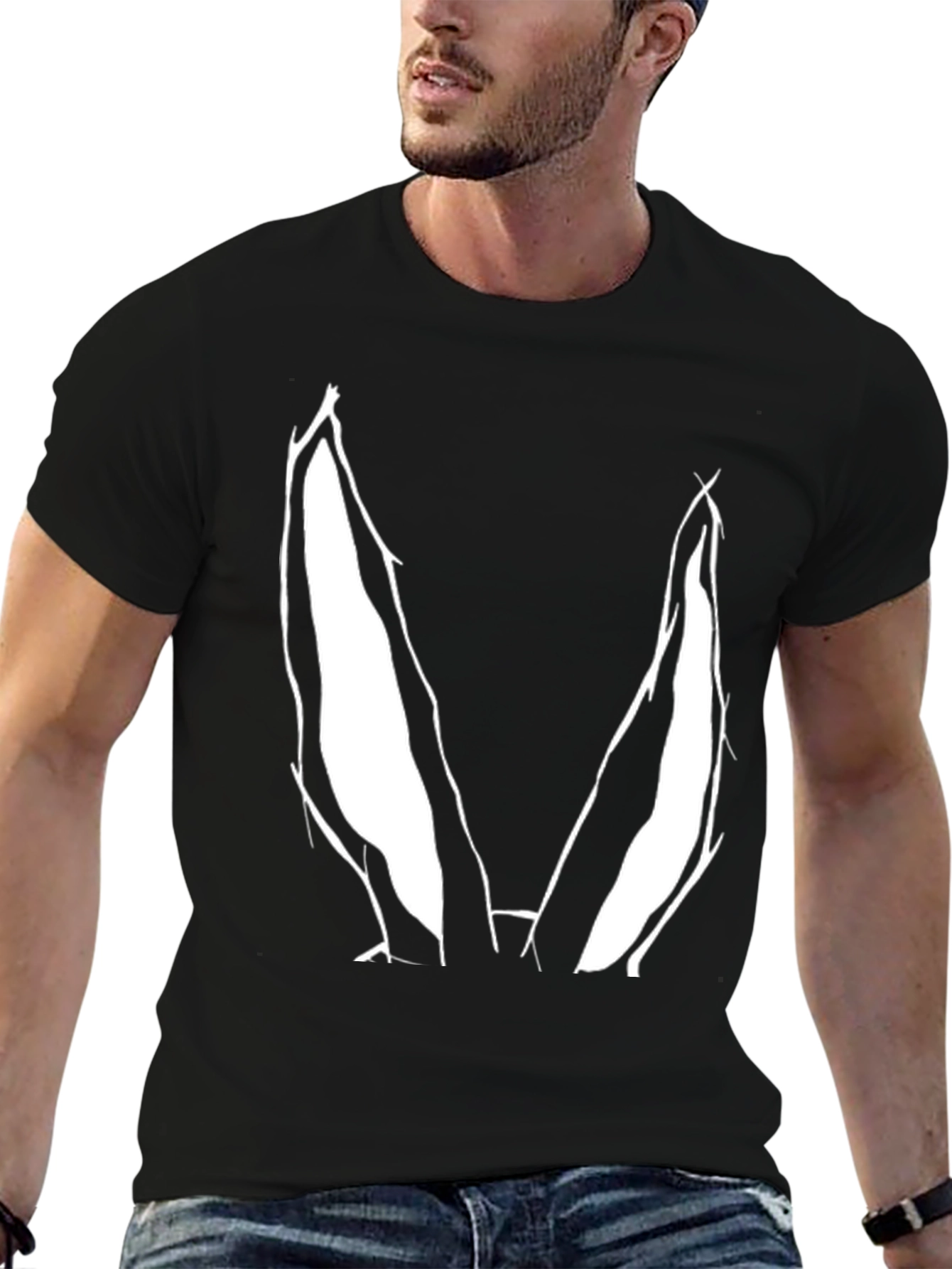 Bunny Ears Graphic Tee - Black Cotton Casual Top