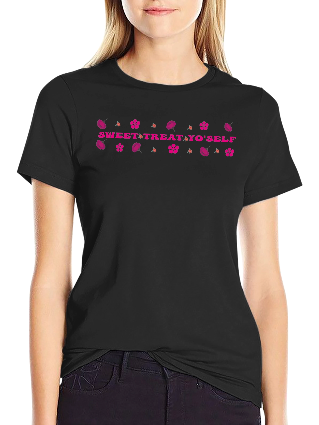 Sweet Treat Yoself Black Graphic T-Shirt