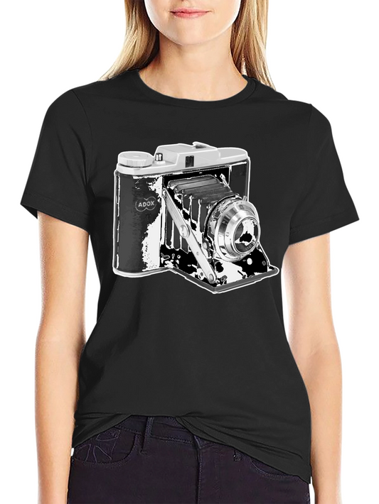 Vintage Camera Graphic Tee - Black Cotton Blend