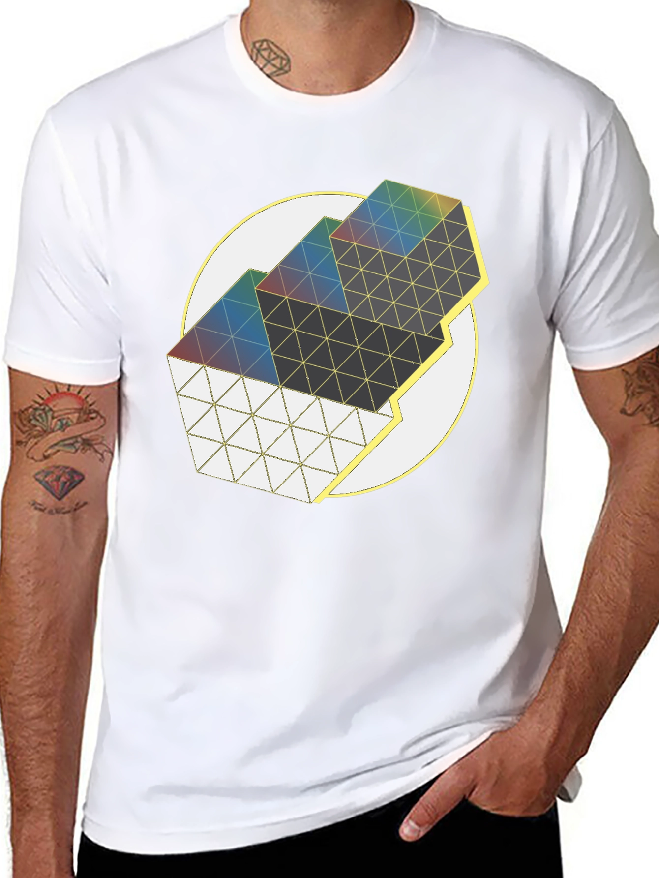 Geometric Prism Graphic Tee - Modern Art Shirt