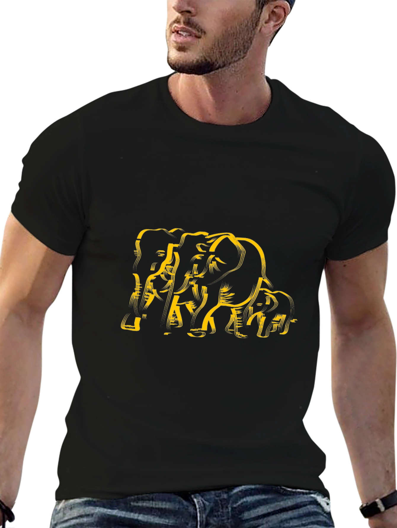 Abstract Elephant Graphic Tee - Black