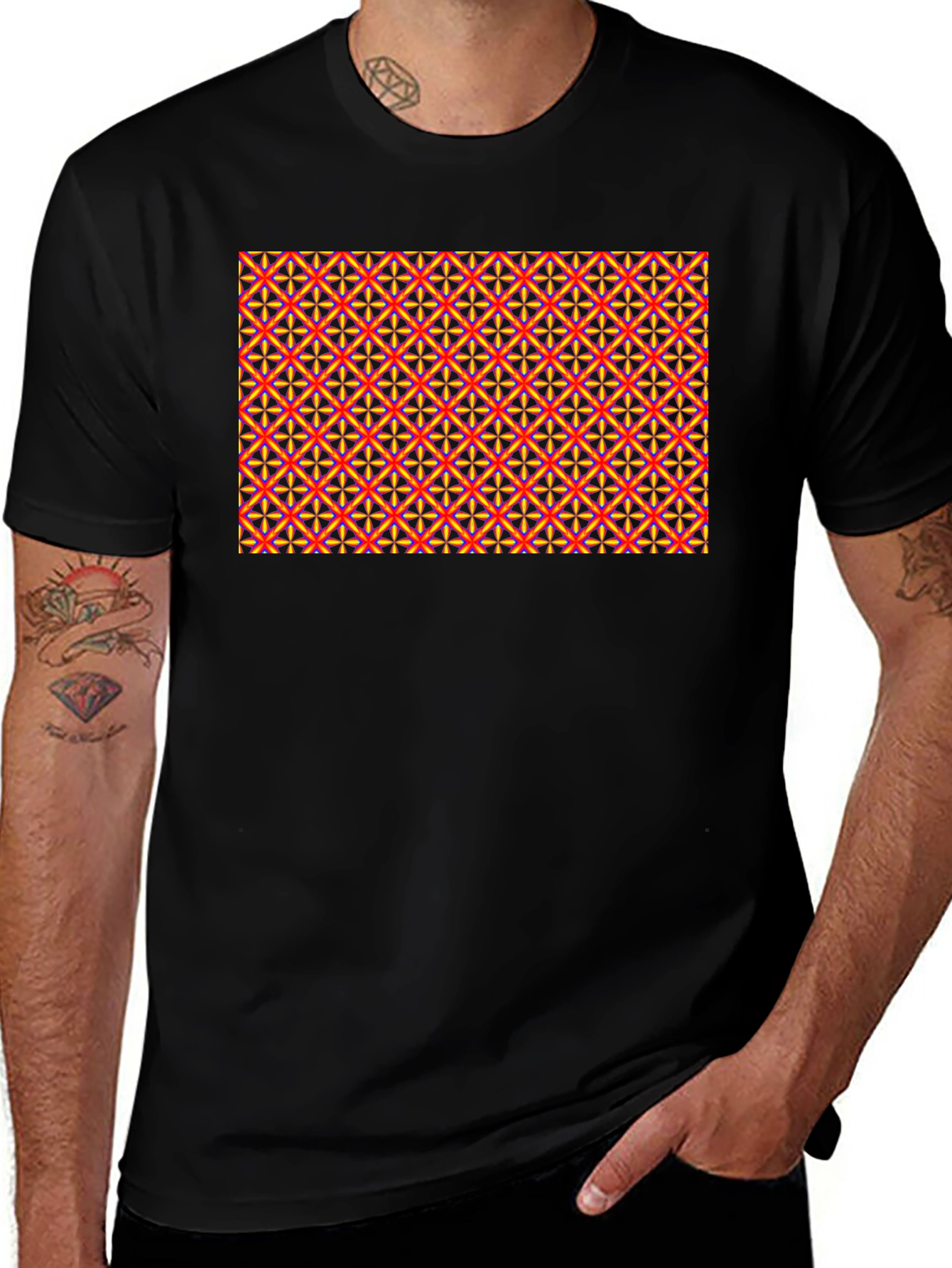 Geometric Pattern Black Tee - Bold & Stylish