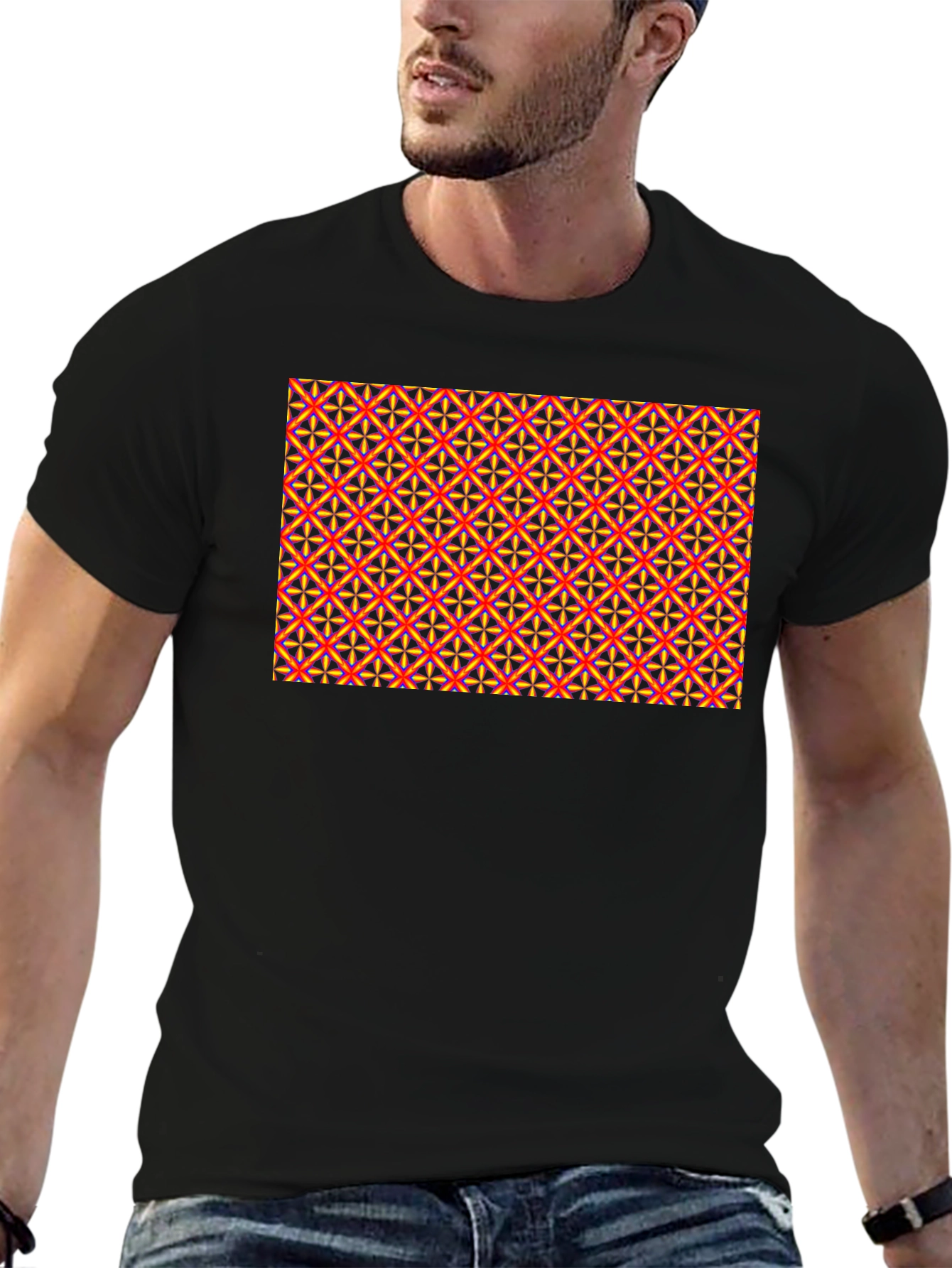 Geometric Pattern Black Tee - Bold & Stylish