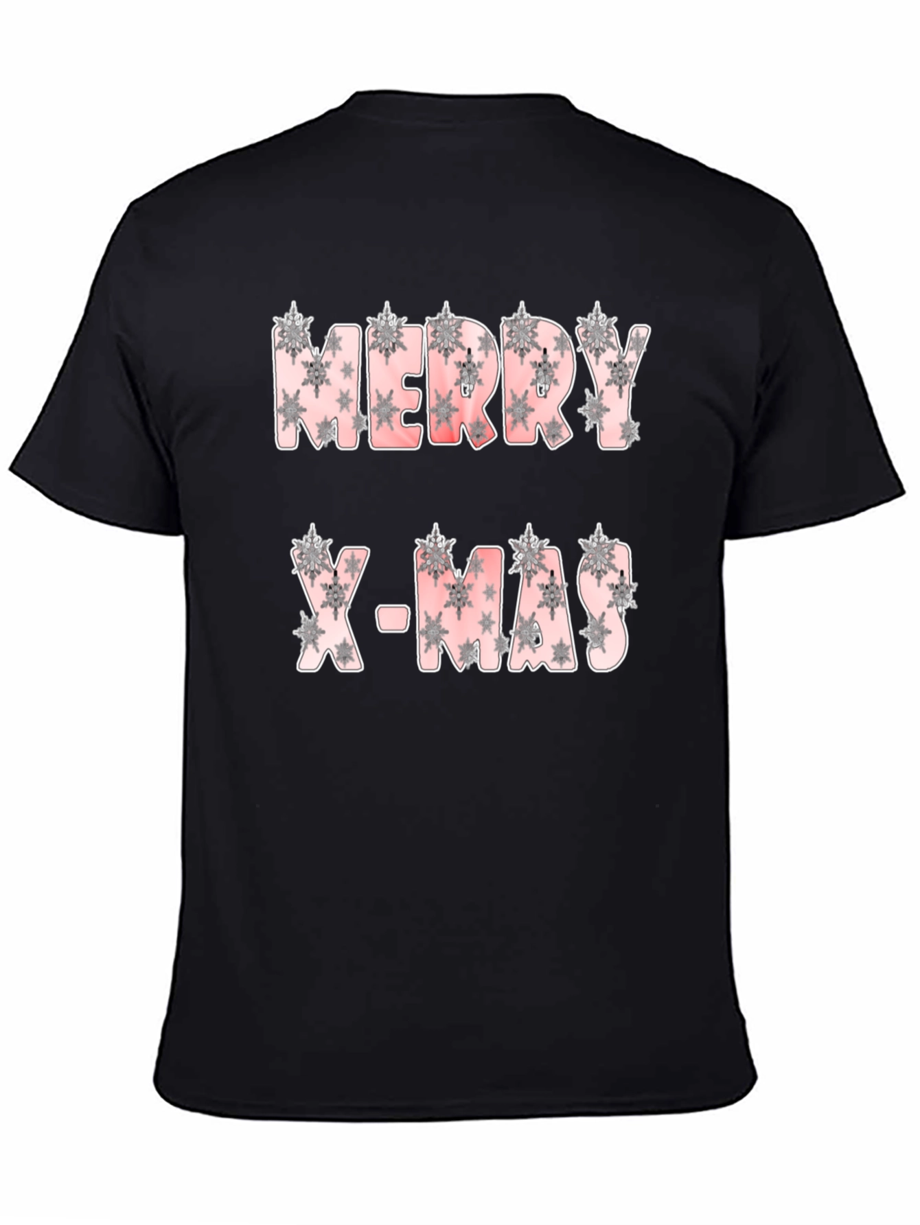 Merry X-Mas Snowflake Pattern Black T-Shirt