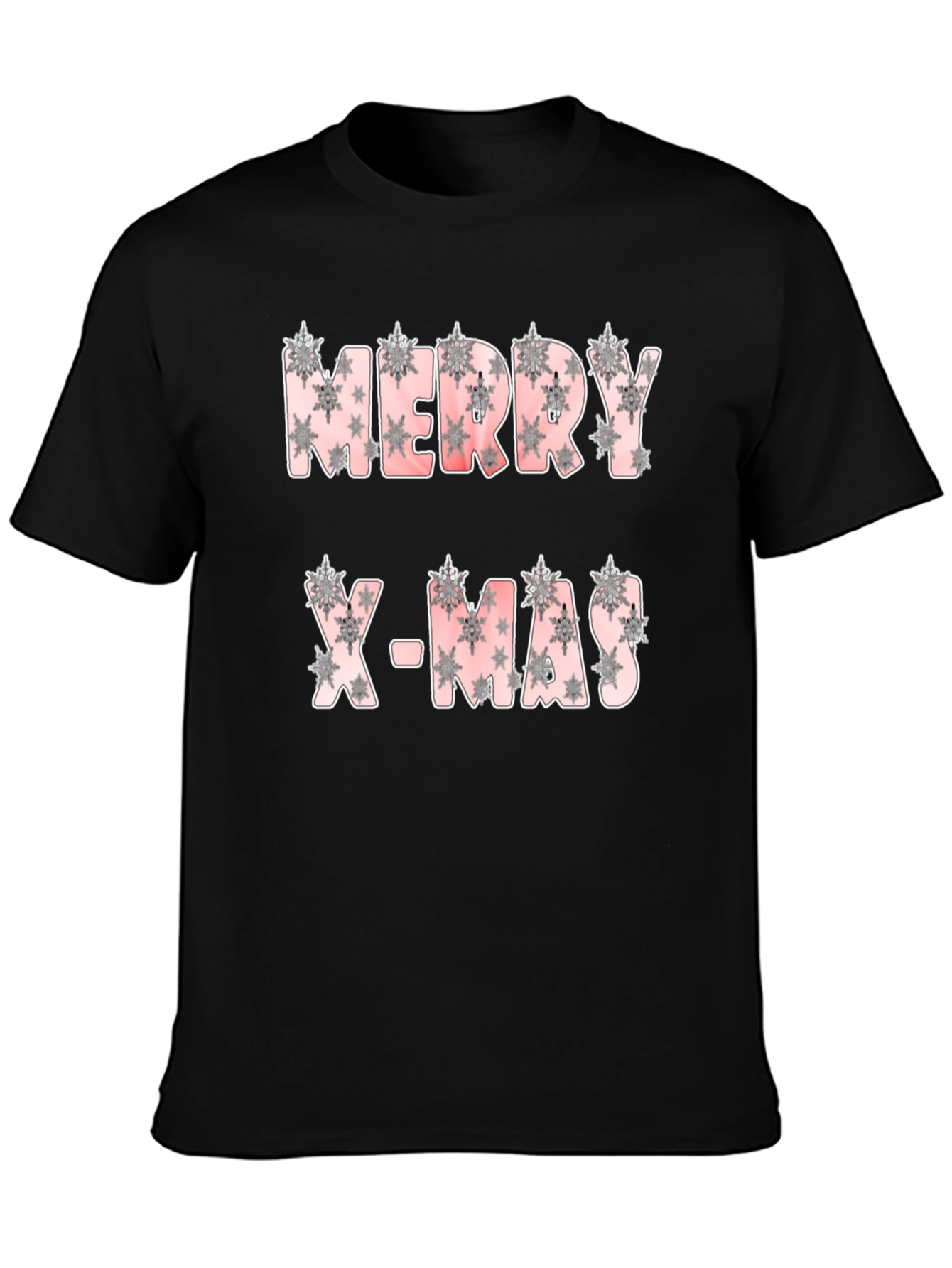 Merry X-Mas Snowflake Pattern Black T-Shirt