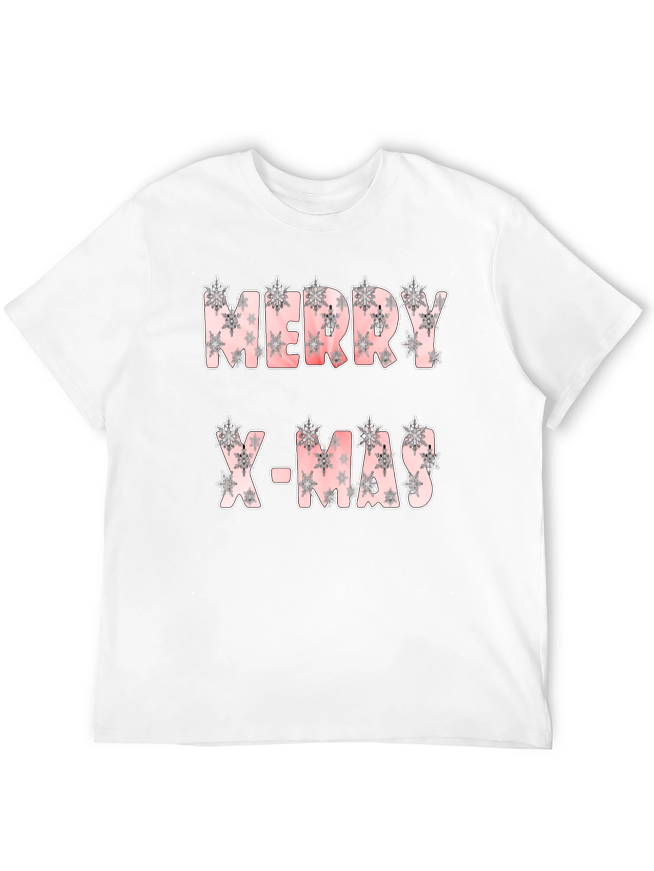 Merry X-Mas Snowflake Pattern Black T-Shirt