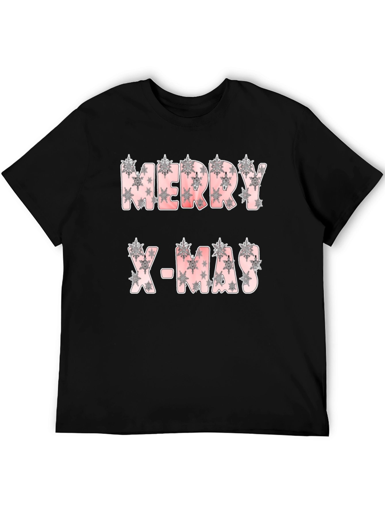 Merry X-Mas Snowflake Pattern Black T-Shirt