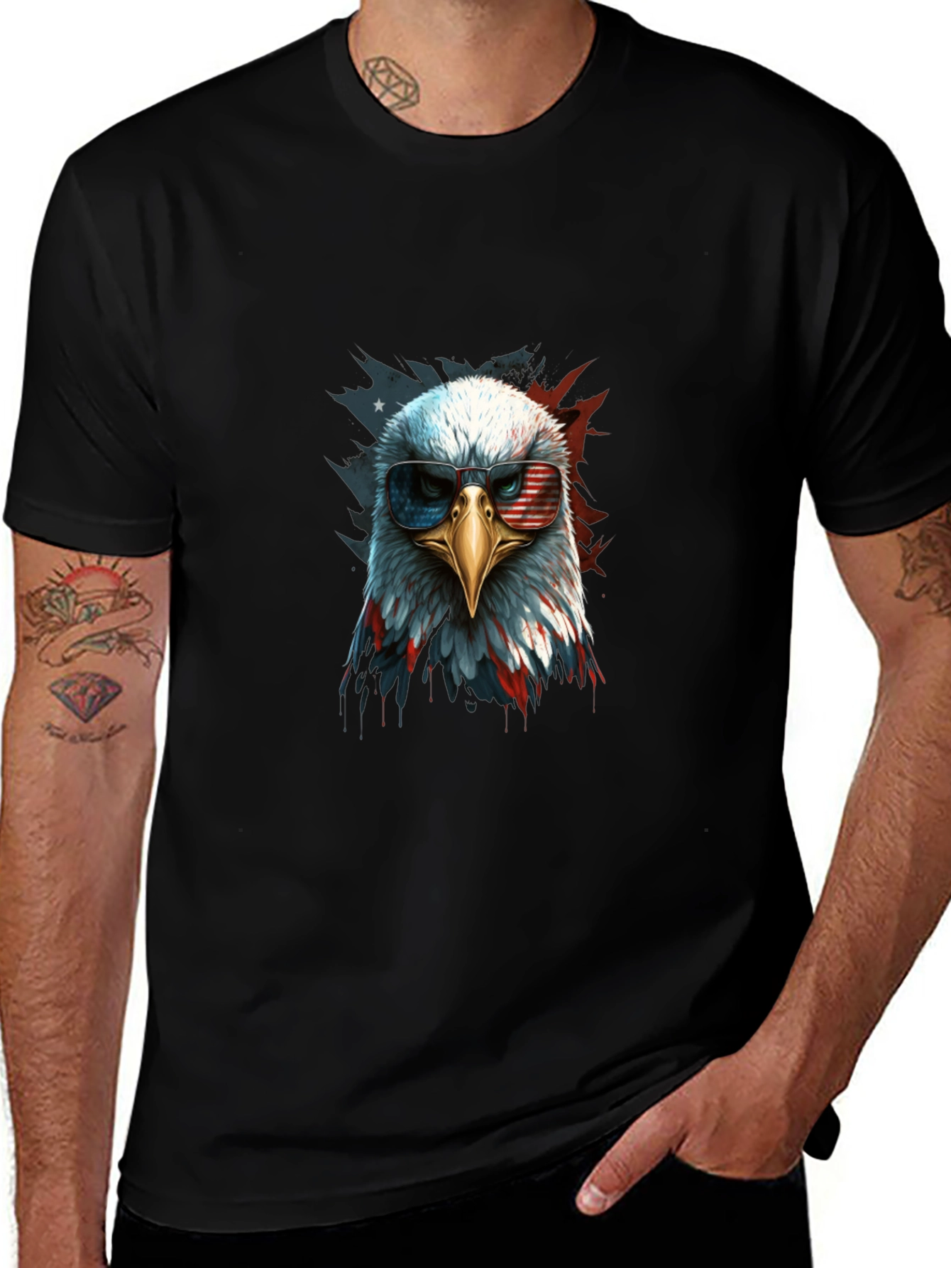 Patriotic Eagle Graphic Tee - Mens Black T-Shirt