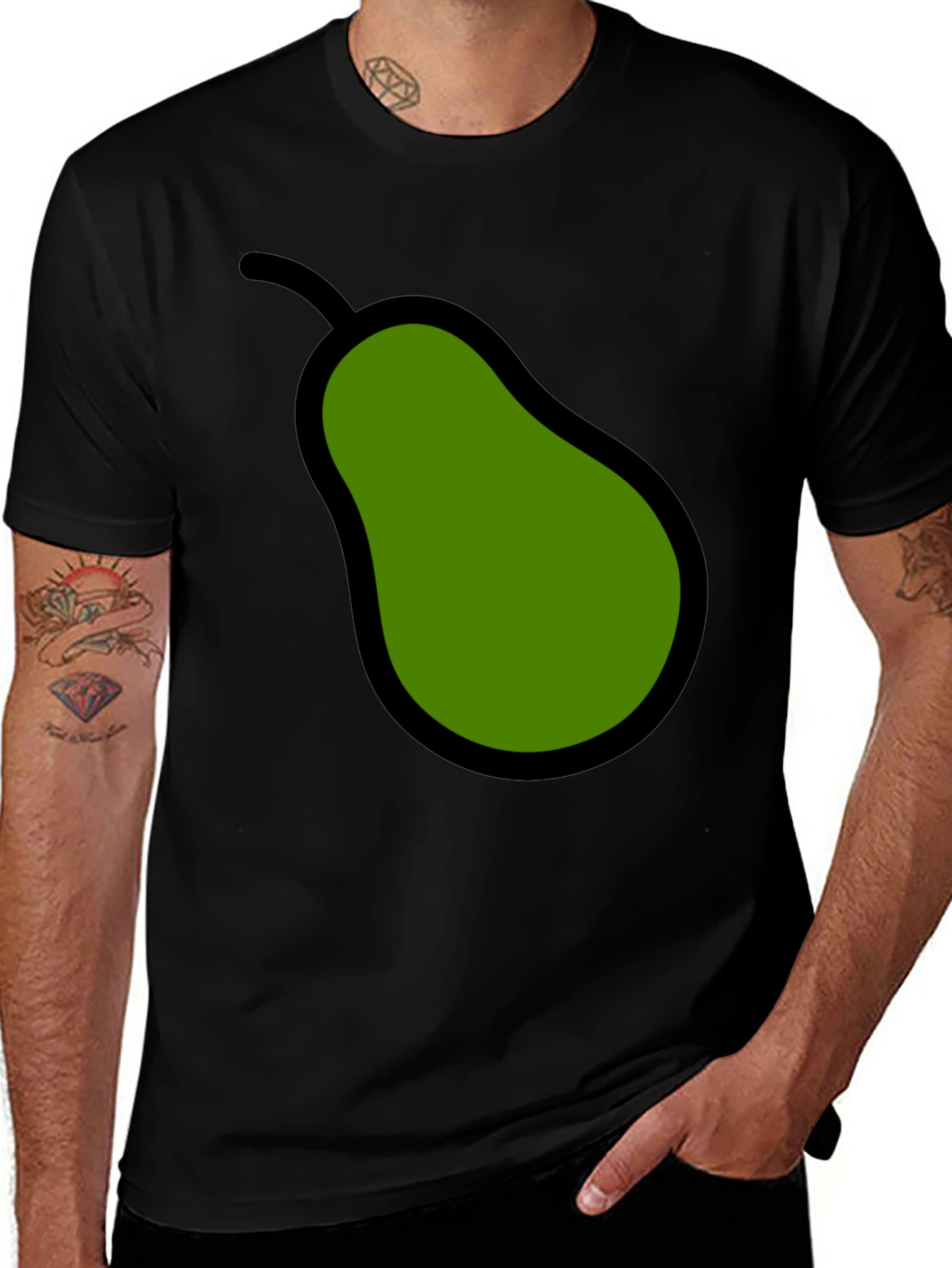 Green Pear Graphic Black T-Shirt Casual Style