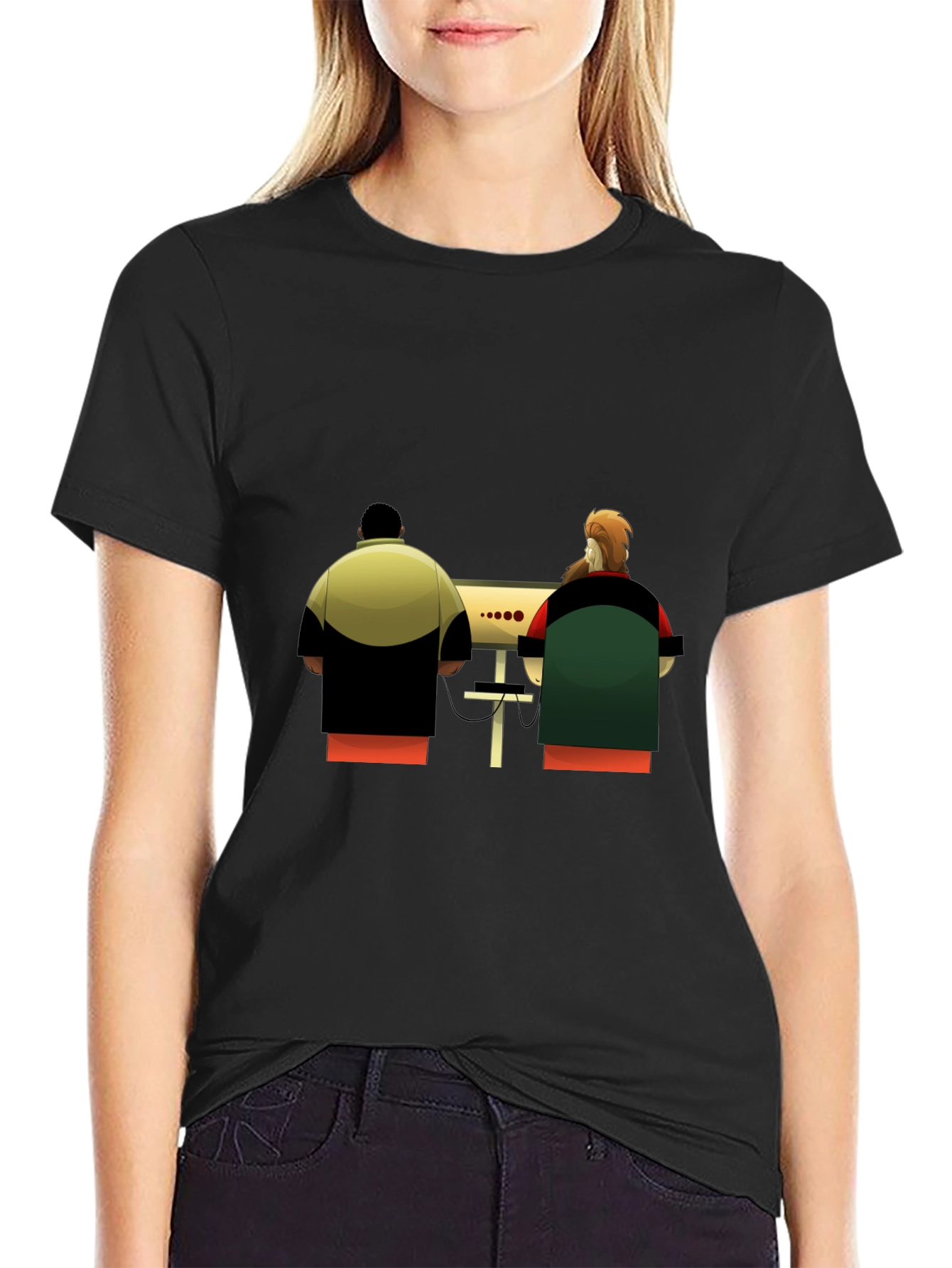 Cartoon Computer Guys Black T-Shirt