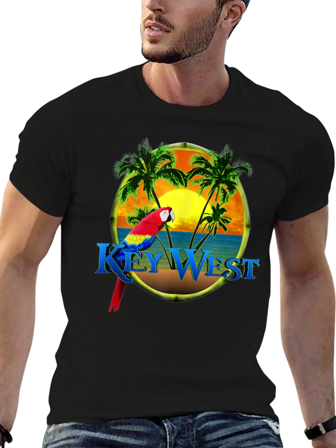 Key West Parrot T-Shirt - Tropical Palm Design