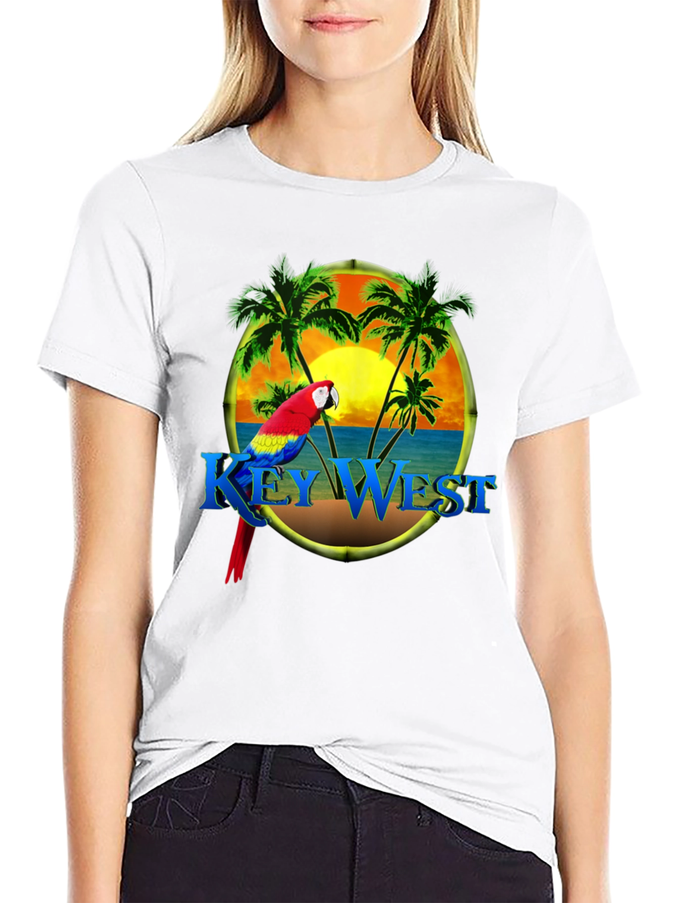 Key West Parrot T-Shirt - Tropical Palm Design