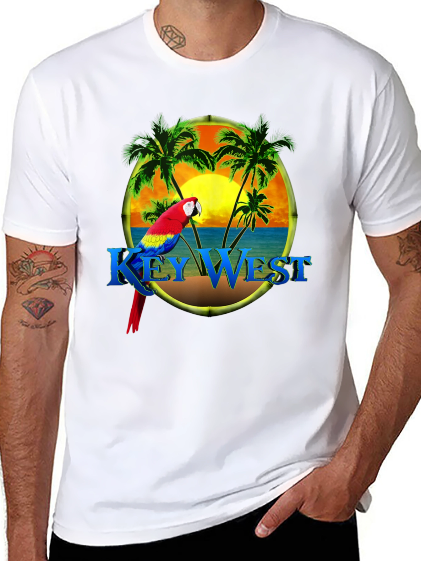 Key West Parrot T-Shirt - Tropical Palm Design