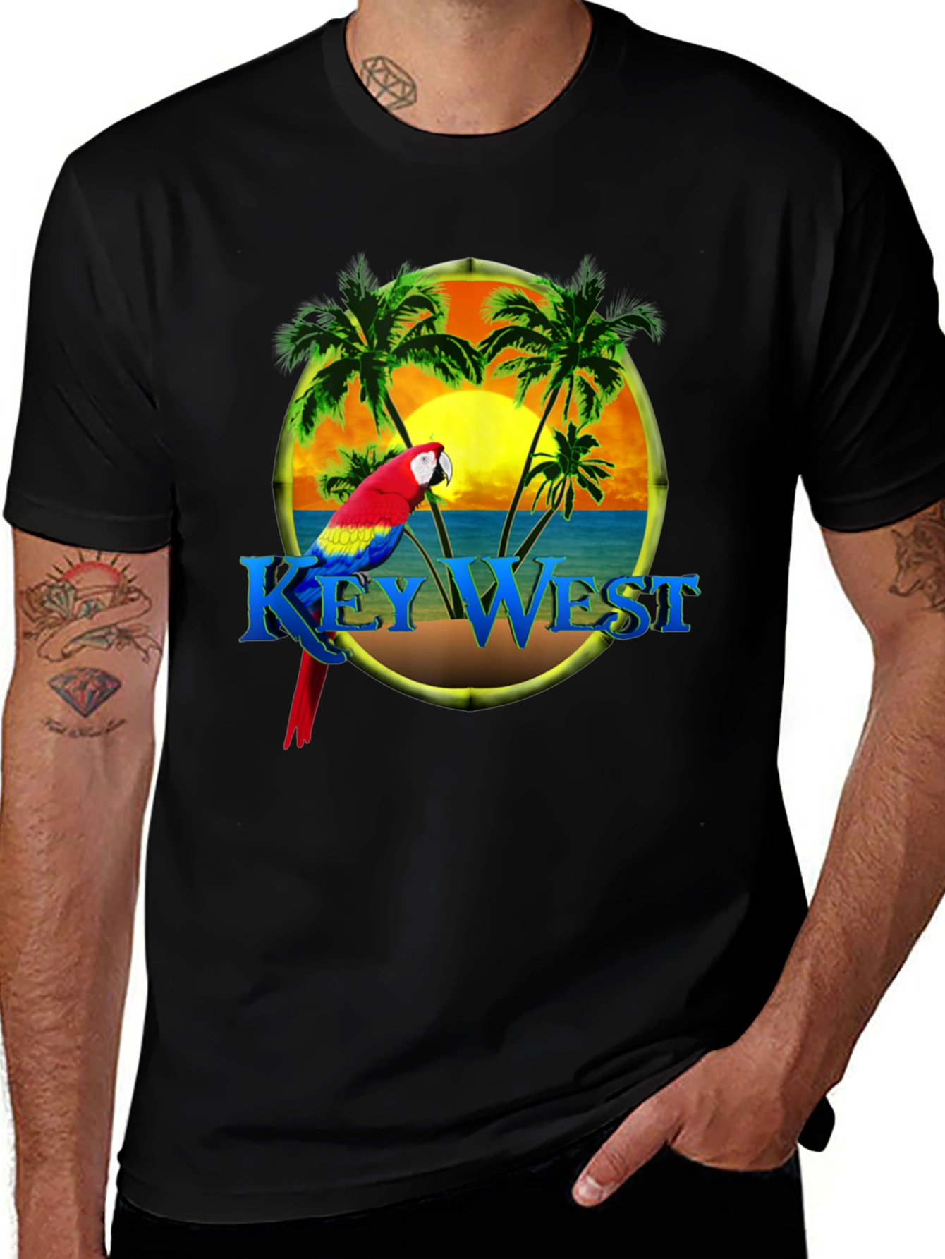 Key West Parrot T-Shirt - Tropical Palm Design