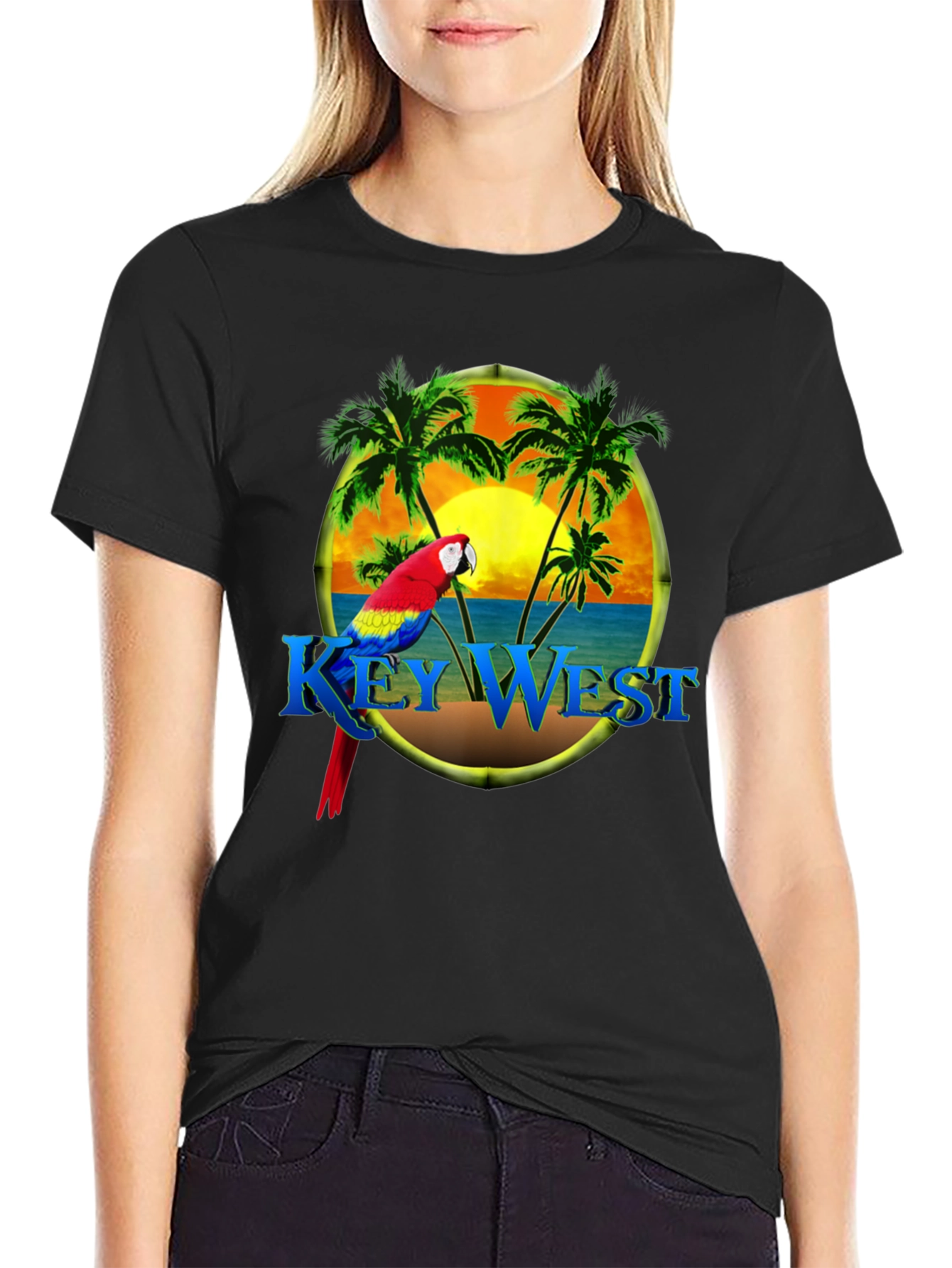 Key West Parrot T-Shirt - Tropical Palm Design