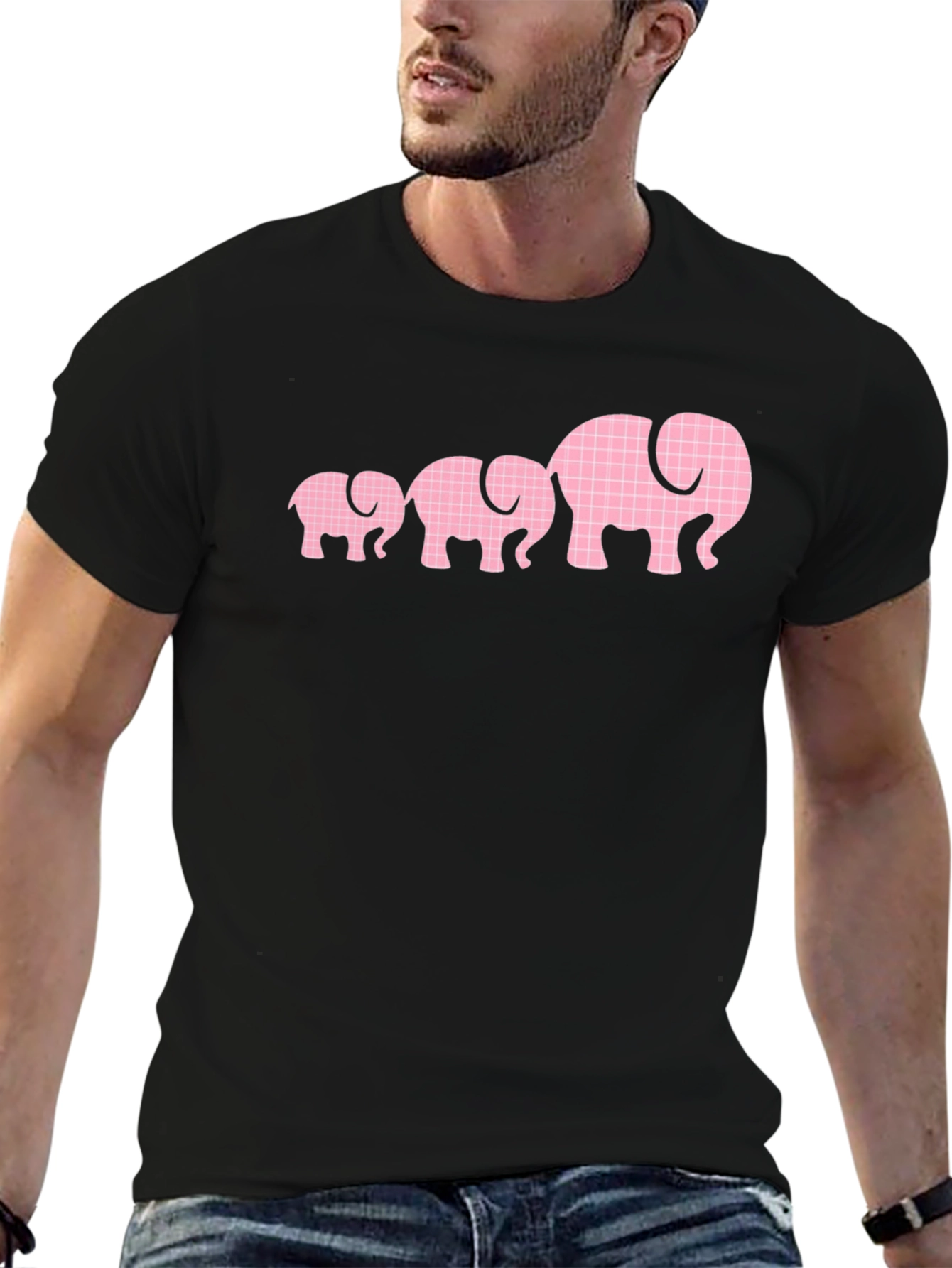 Elephant Family Graphic Tee - Black Cotton T-Shirt