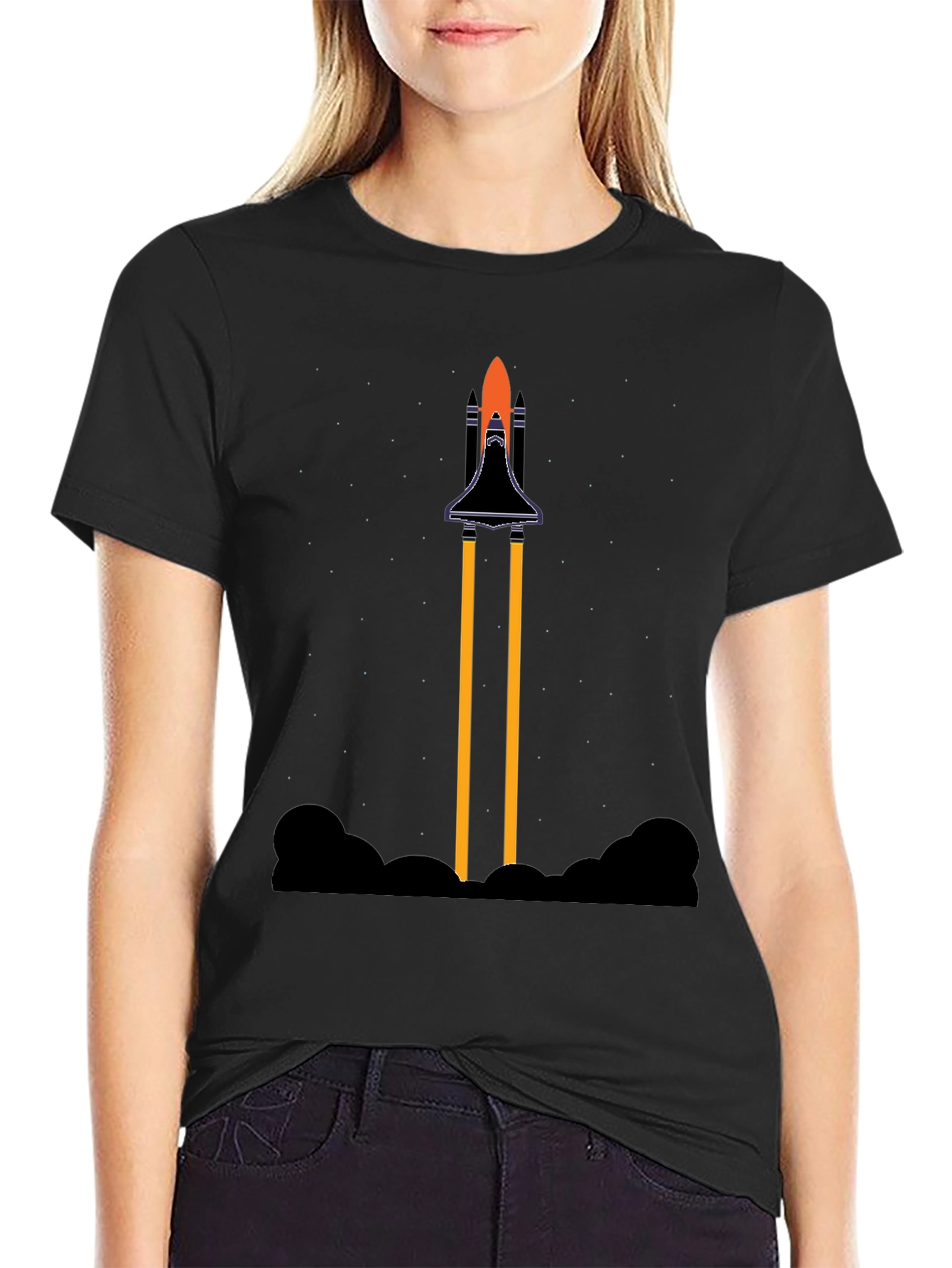 Rocket Launch Graphic Tee - Black Cotton T-Shirt