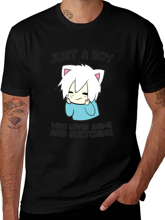 Anime Lover T-Shirt: Just a Boy Who Loves Anime and Sketching