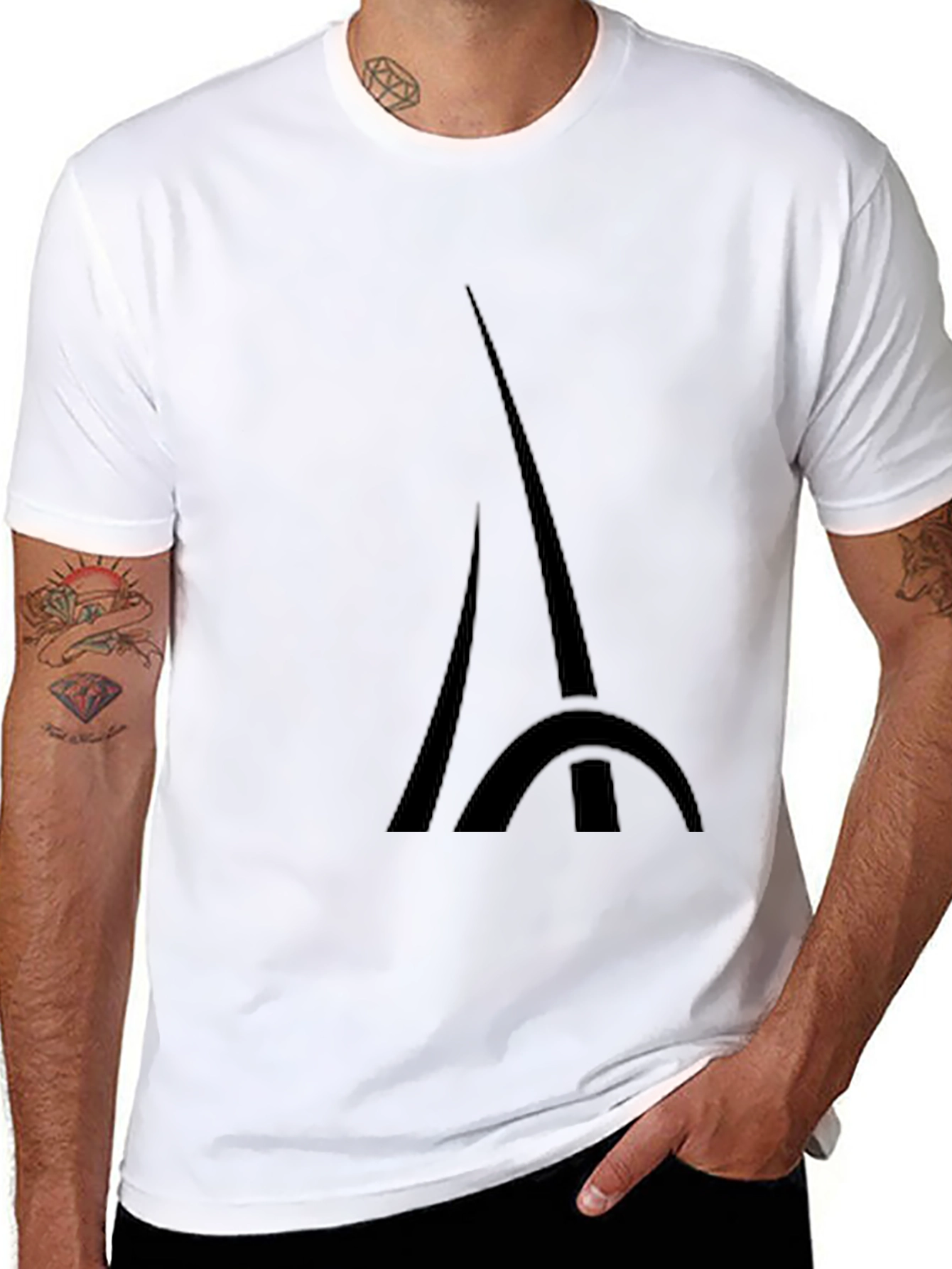 Mens Black Eiffel Tower Graphic T-Shirt