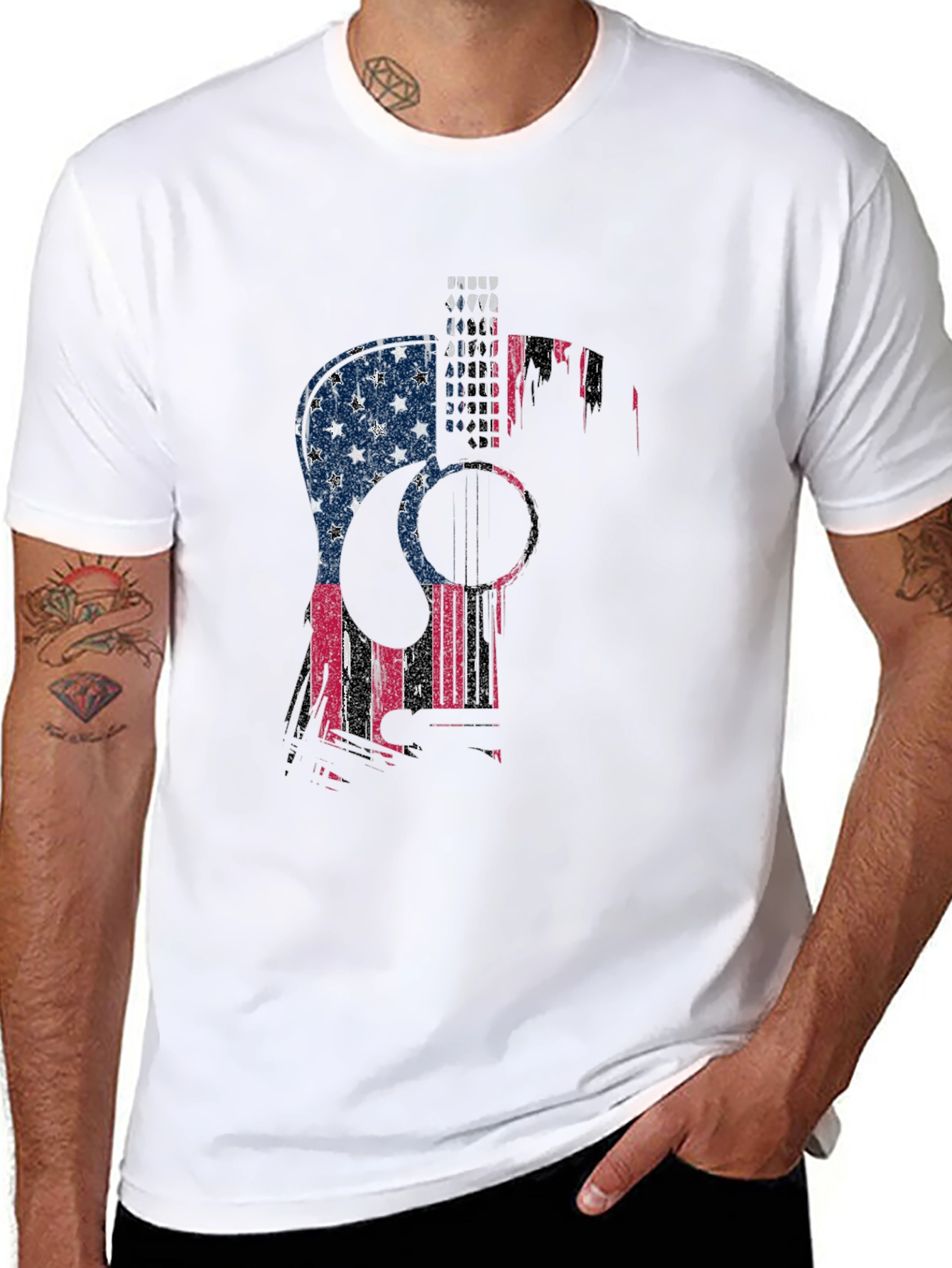 American Flag Guitar Graphic T-Shirt
