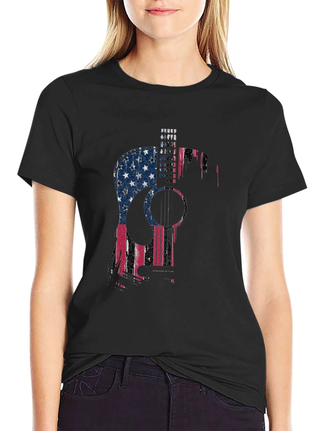 American Flag Guitar Graphic T-Shirt